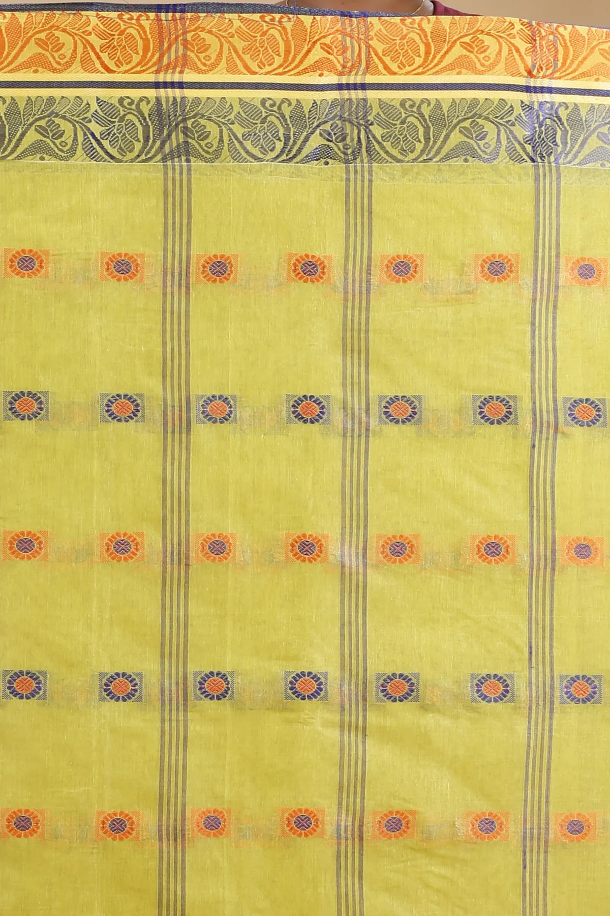 DipDiya Pure Cotton Mastered Yellow Pushti Desiging Stories of Bengal Tant Sarees