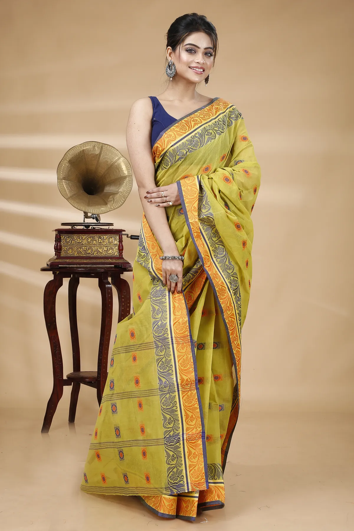DipDiya Pure Cotton Mastered Yellow Pushti Desiging Stories of Bengal Tant Sarees