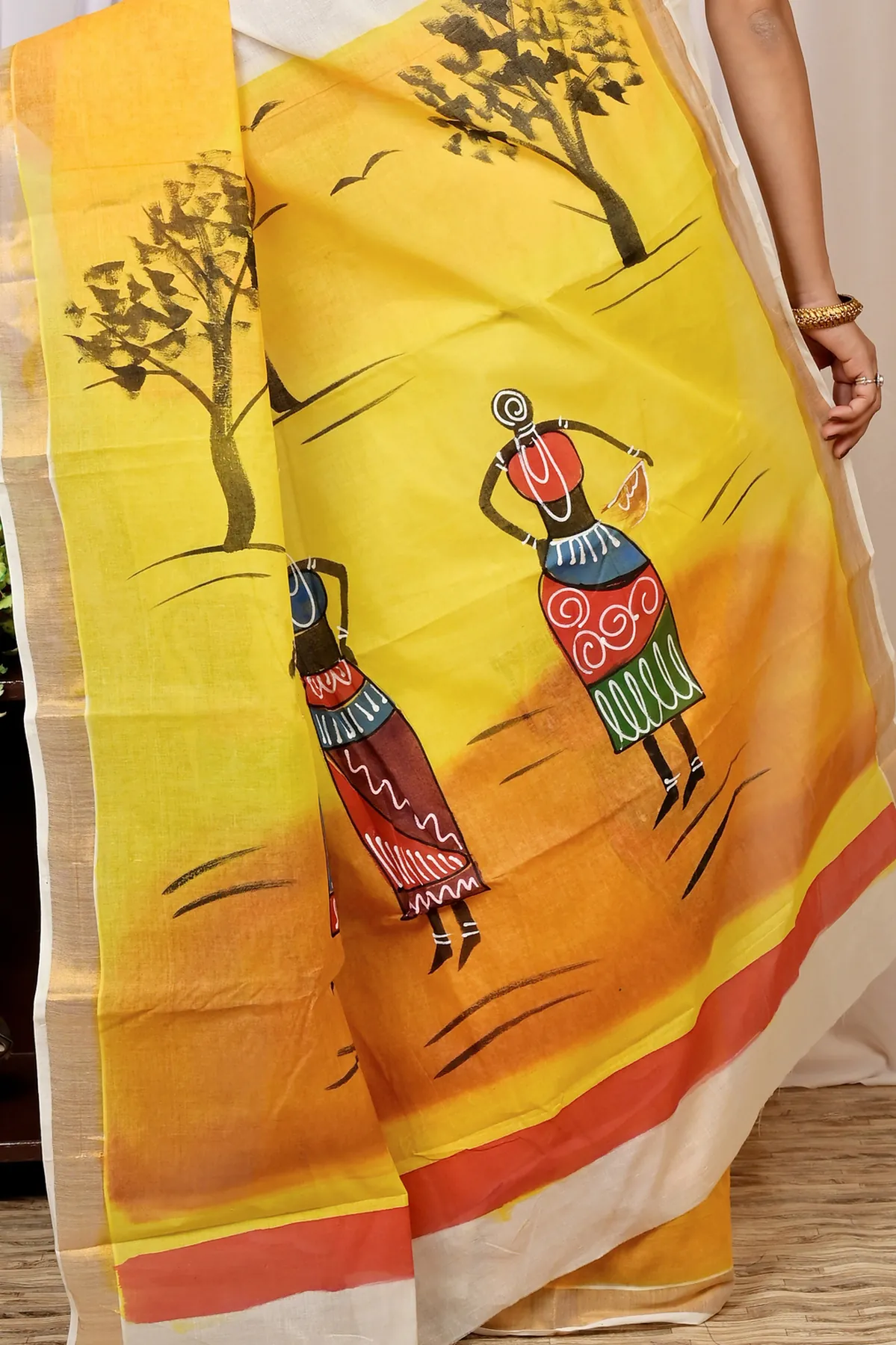 DipDiya Pure Cotton Multi-Coloured Hataka Artisan Crafted Hand Painted Sarees
