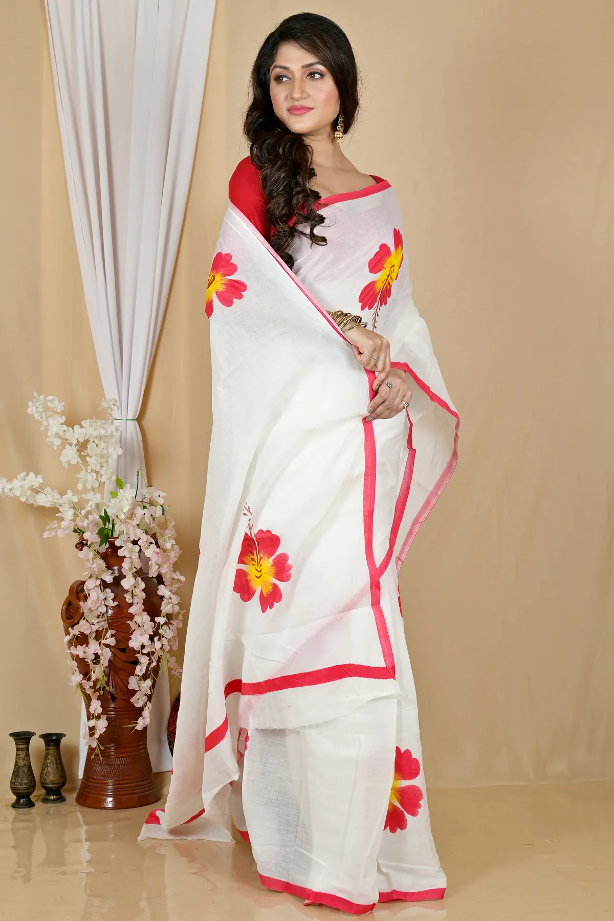 DipDiya Pure Cotton Multi-Coloured Hataka Artisan Crafteds Hand Painted Sarees