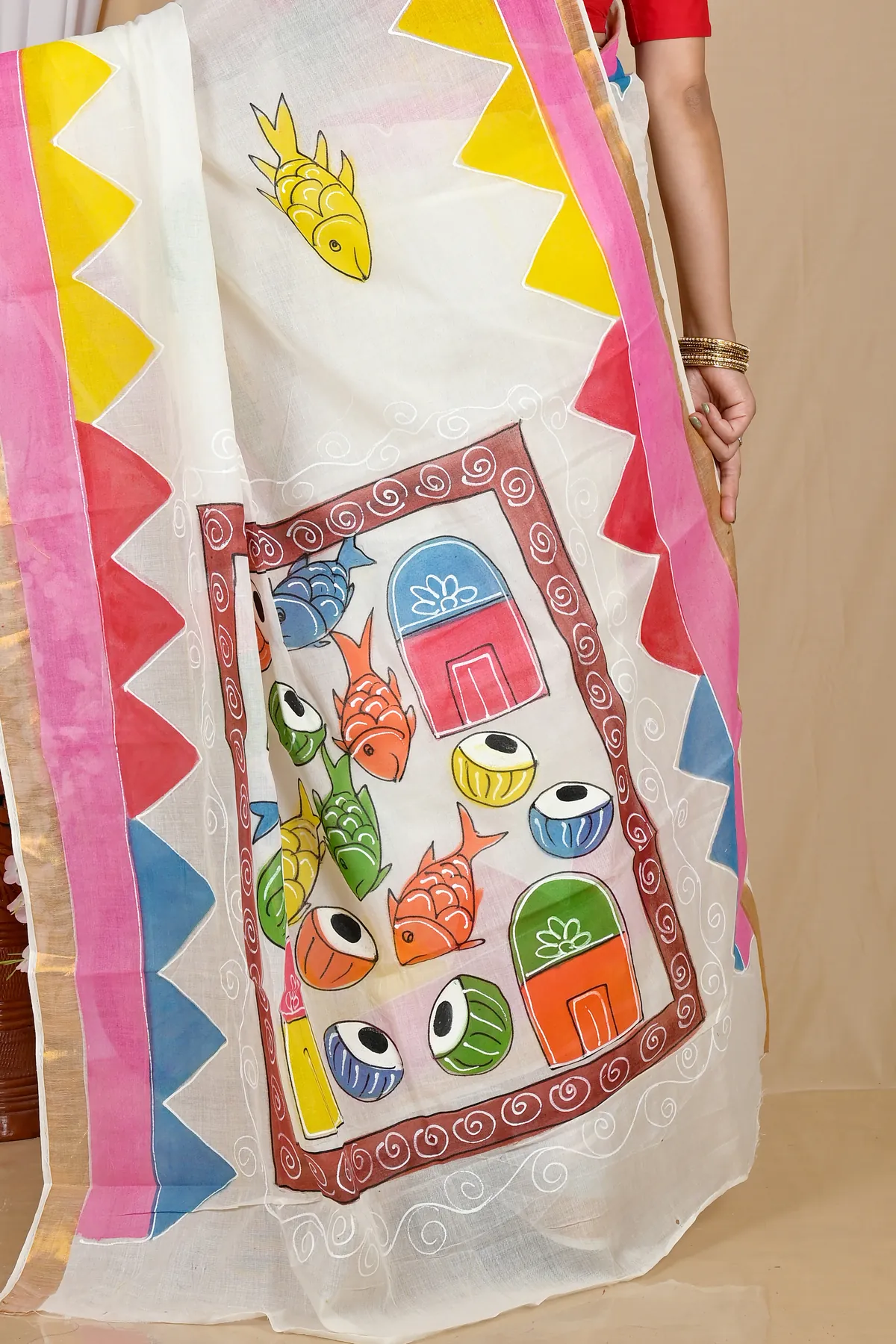 DipDiya Pure Cotton Multi-Coloured Hataka Artisan Wovens Hand Painted Sarees