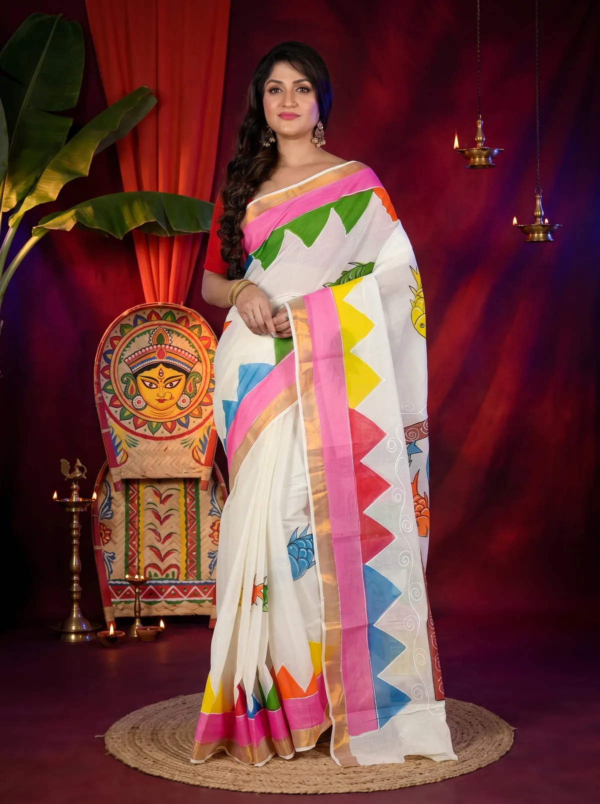 DipDiya Pure Cotton Multi-Coloured Hataka Artisan Wovens Hand Painted Sarees