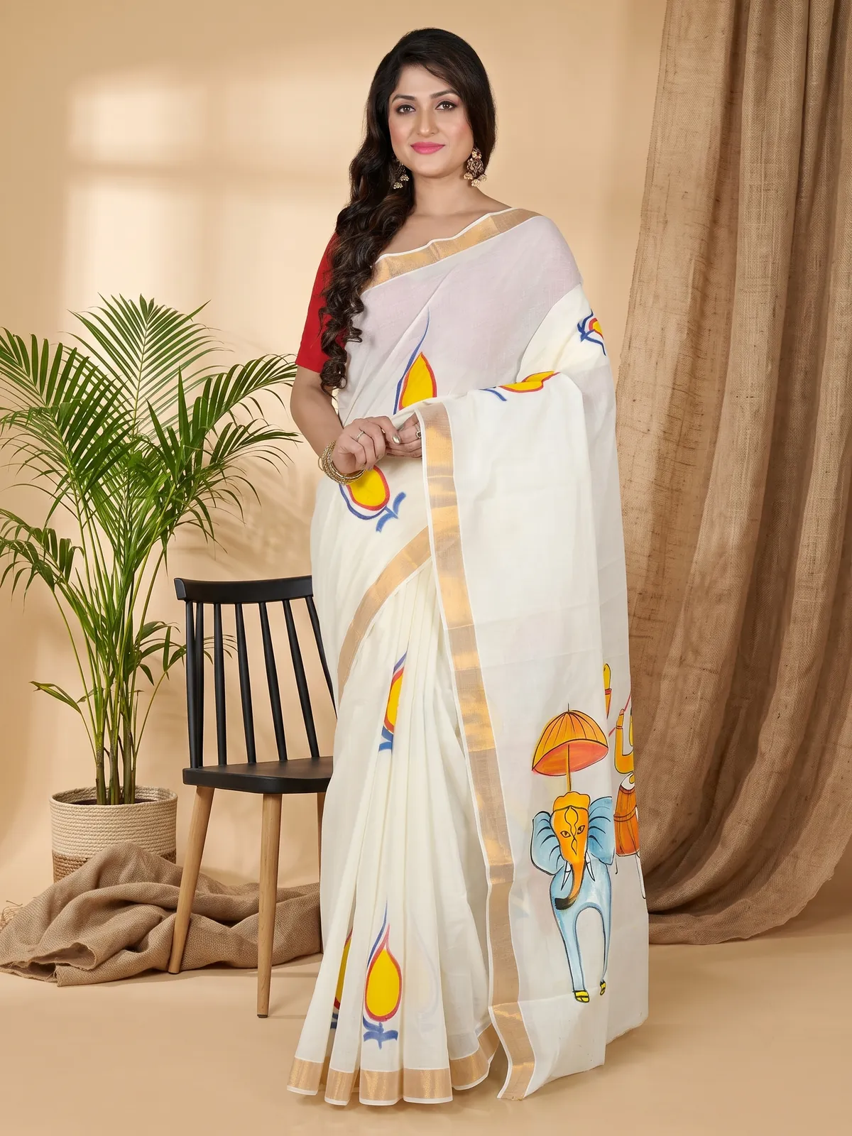 DipDiya Pure Cotton Multi-Coloured Hataka Bengal in Every Threads Hand Painted Sarees