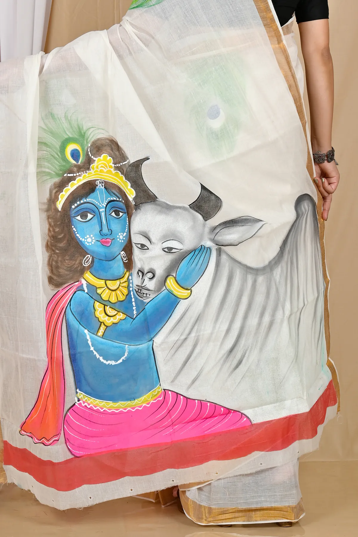 DipDiya Pure Cotton Multi-Coloured Hataka Bengali Heritages Hand Painted Sarees
