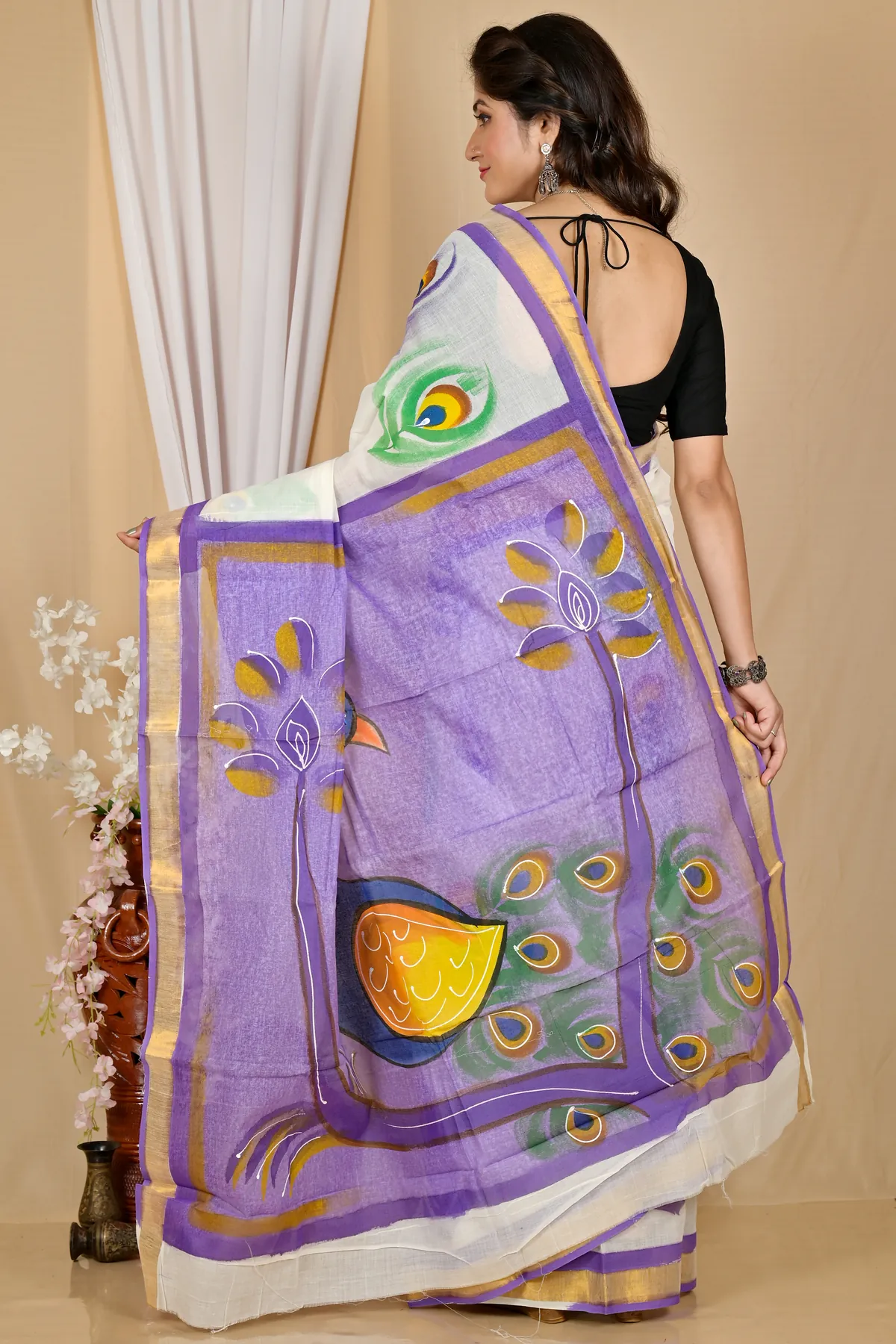 DipDiya Pure Cotton Multi-Coloured Hataka Bengal’s Traditions Hand Painted Sarees