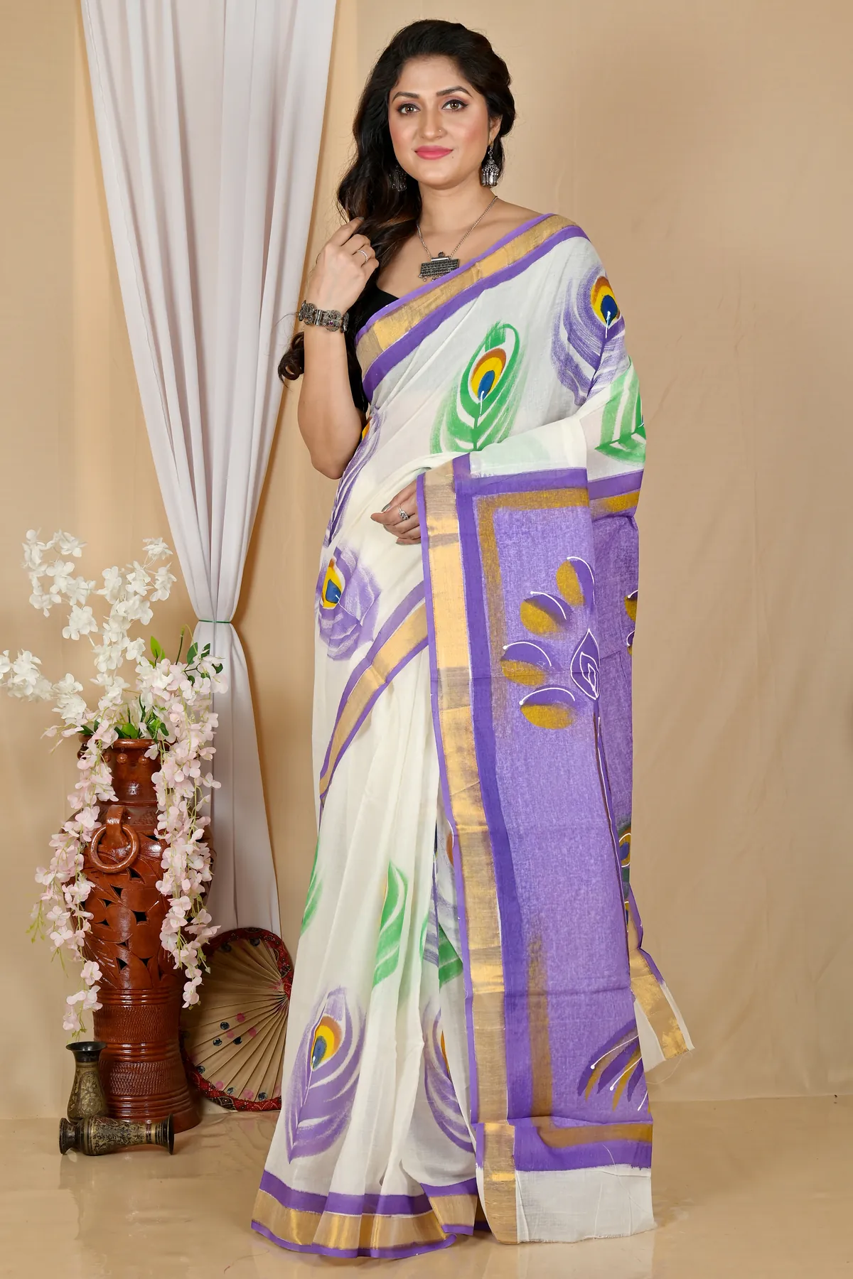 DipDiya Pure Cotton Multi-Coloured Hataka Bengal’s Traditions Hand Painted Sarees
