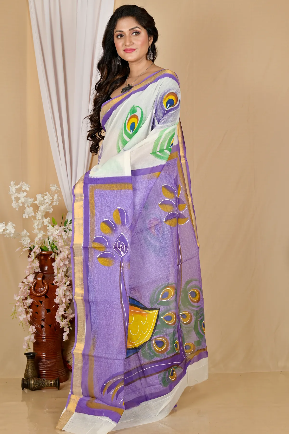 DipDiya Pure Cotton Multi-Coloured Hataka Bengal’s Traditions Hand Painted Sarees