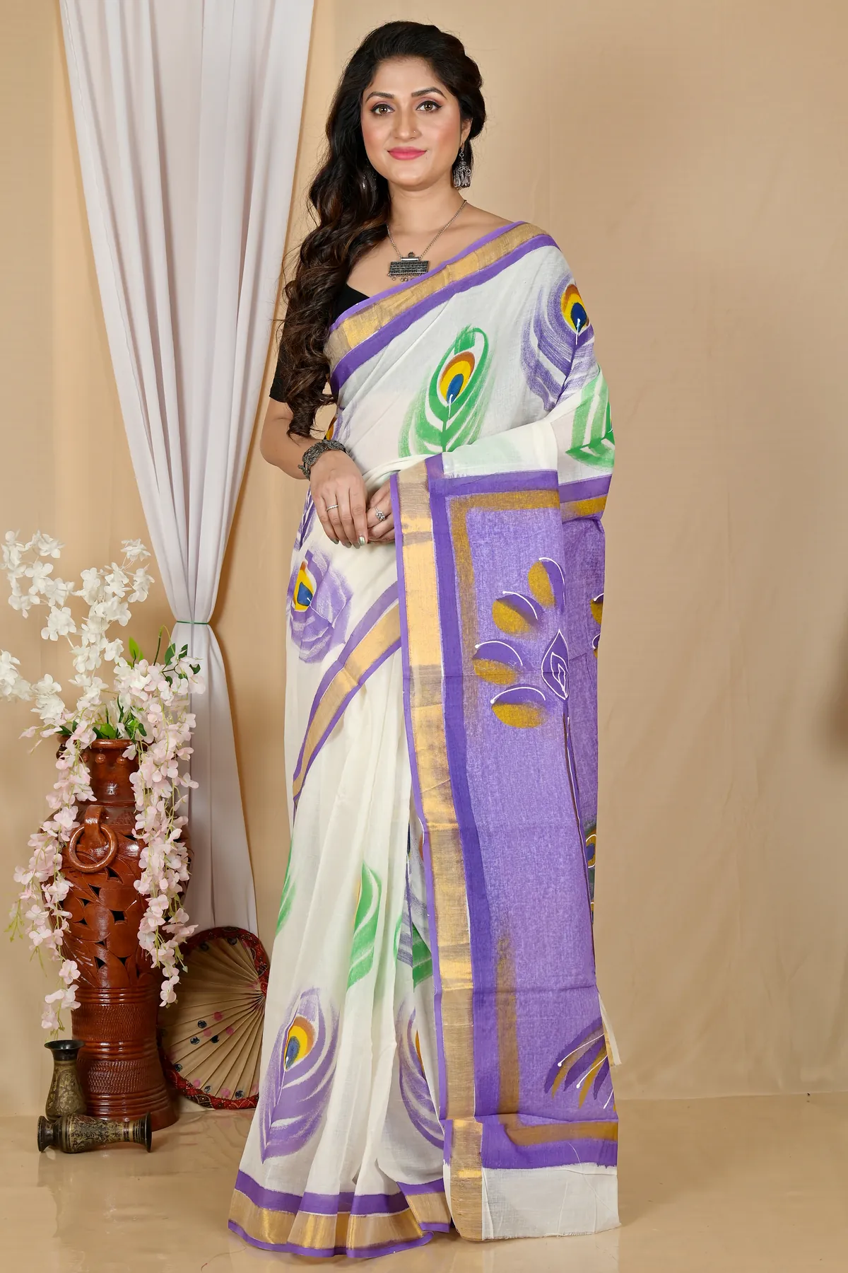 DipDiya Pure Cotton Multi-Coloured Hataka Bengal’s Traditions Hand Painted Sarees