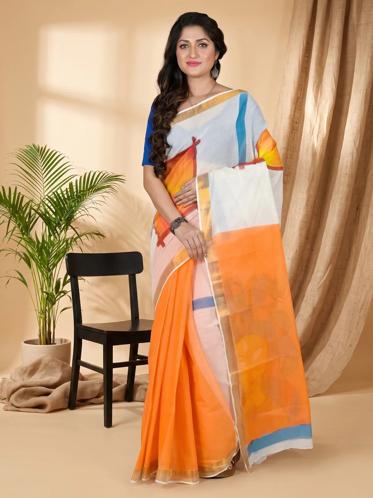DipDiya Pure Cotton Multi-Coloured Hataka Classic Graces Hand Painted Sarees