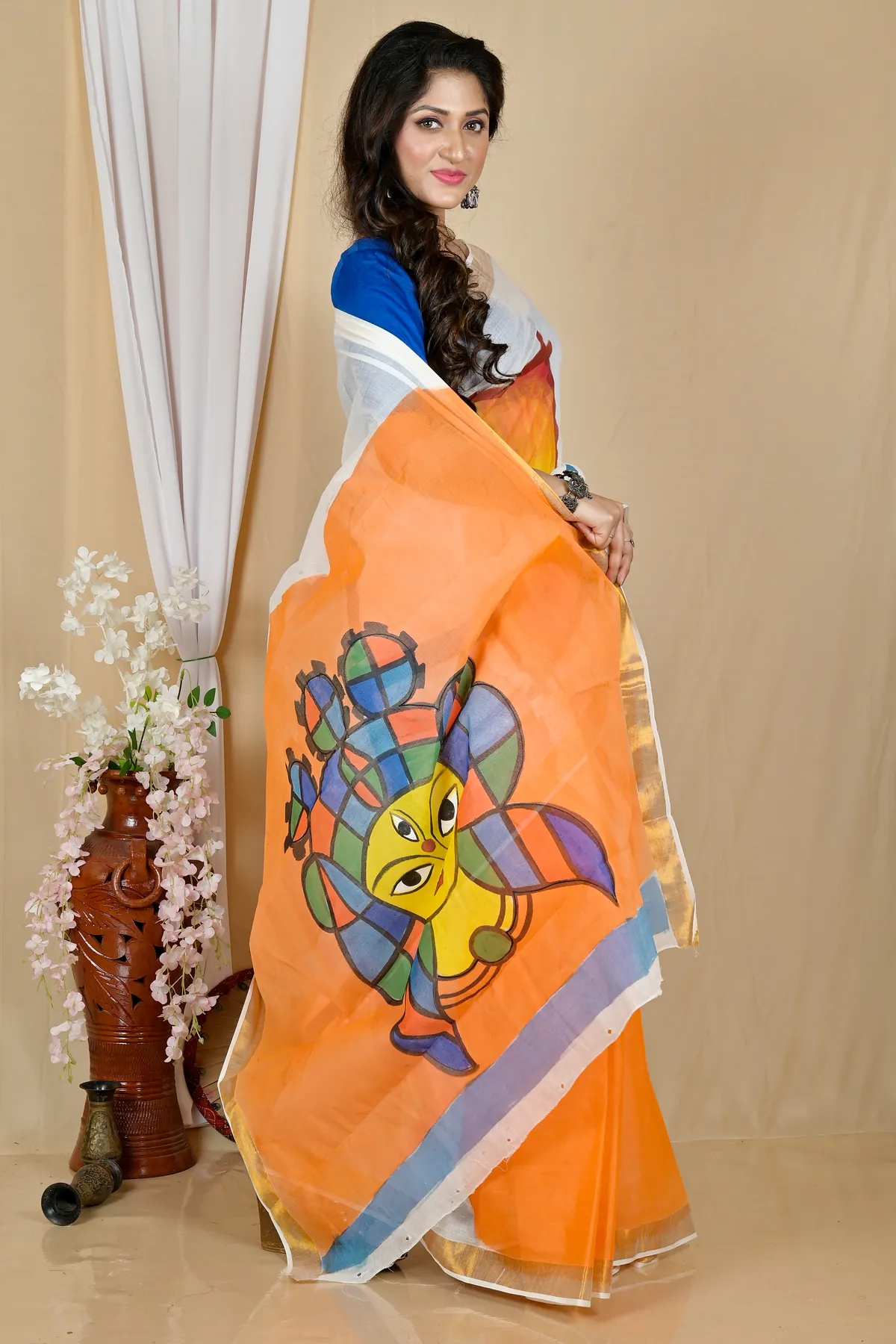 DipDiya Pure Cotton Multi-Coloured Hataka Classic Graces Hand Painted Sarees