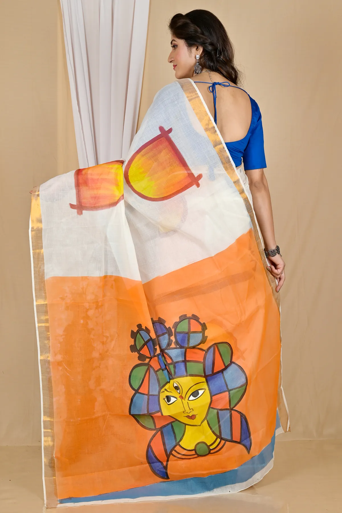 DipDiya Pure Cotton Multi-Coloured Hataka Classic Graces Hand Painted Sarees