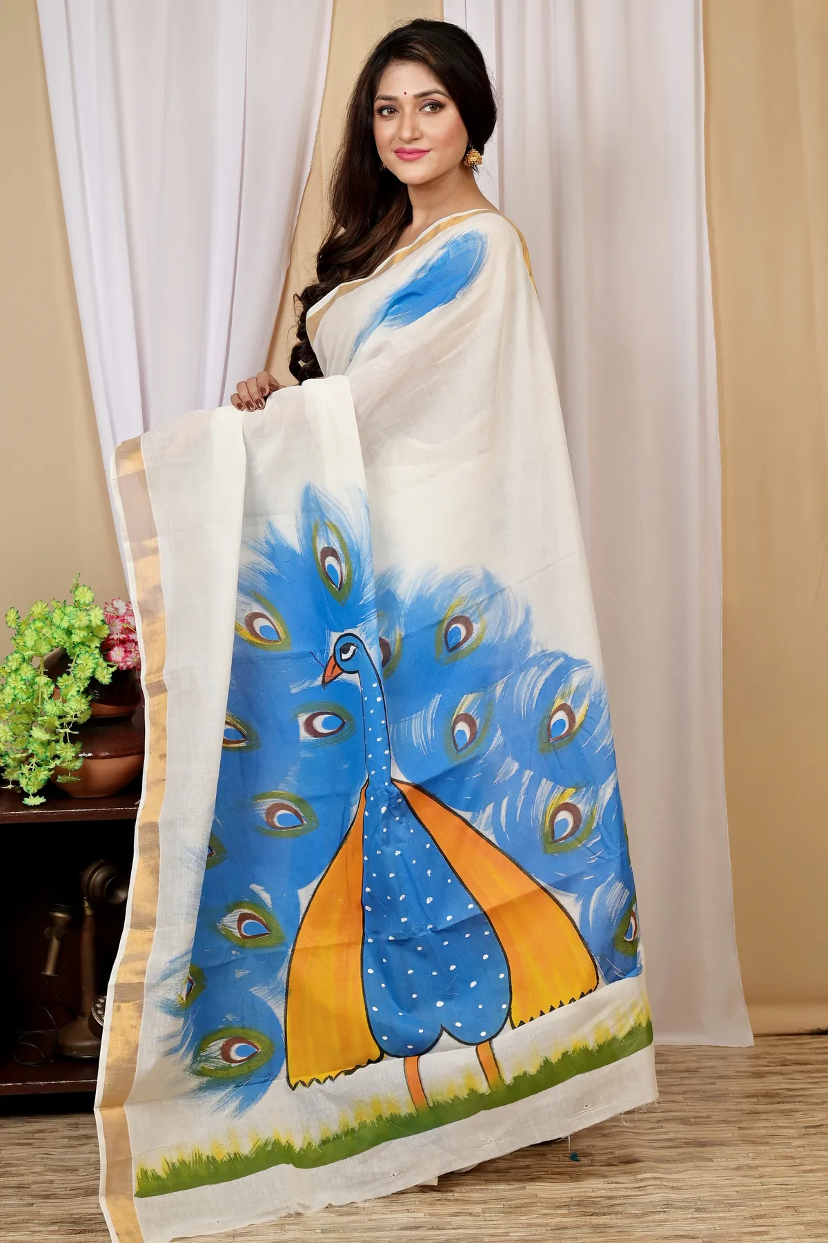 DipDiya Pure Cotton Multi-Coloured Hataka Crafted by Artisans Hand Painted Sarees
