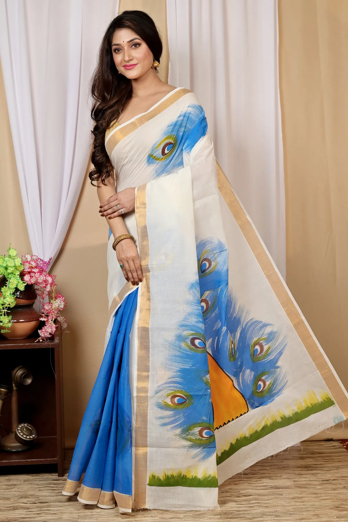 DipDiya Pure Cotton Multi-Coloured Hataka Crafted by Artisans Hand Painted Sarees