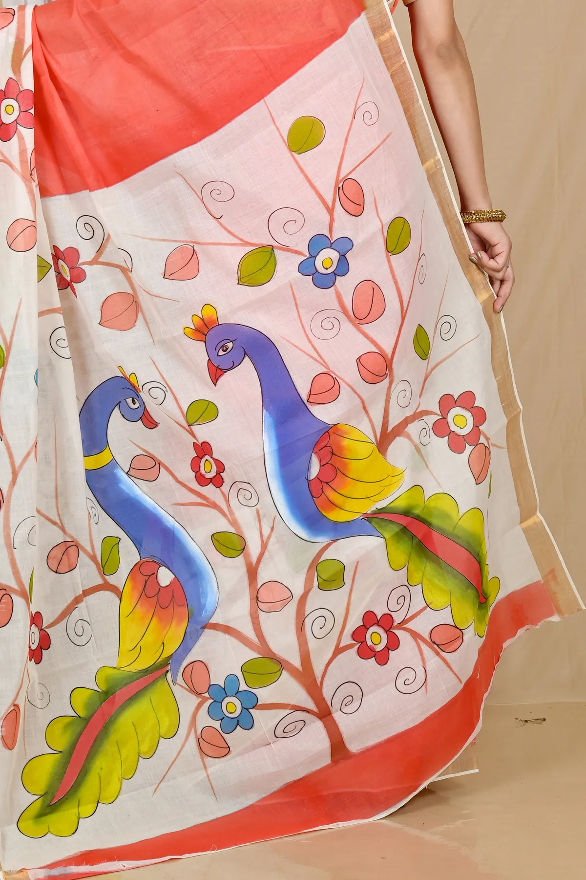 DipDiya Pure Cotton Multi-Coloured Hataka Crafted by Artisanss Hand Painted Sarees