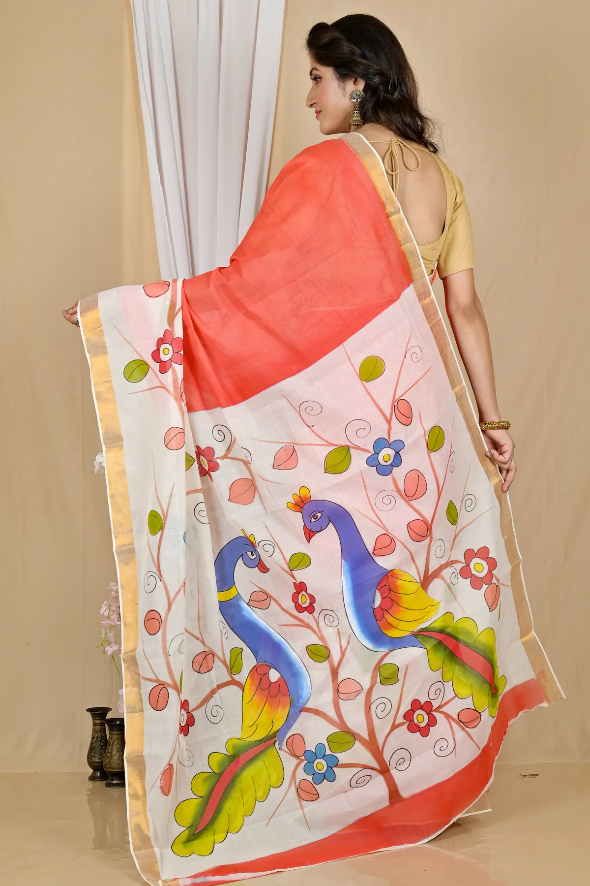 DipDiya Pure Cotton Multi-Coloured Hataka Crafted by Artisanss Hand Painted Sarees