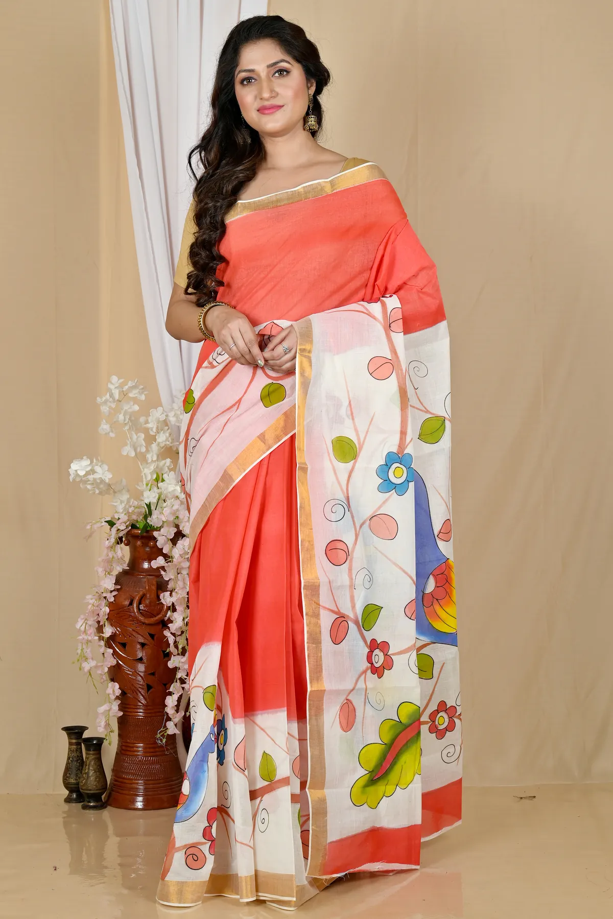DipDiya Pure Cotton Multi-Coloured Hataka Crafted by Artisanss Hand Painted Sarees
