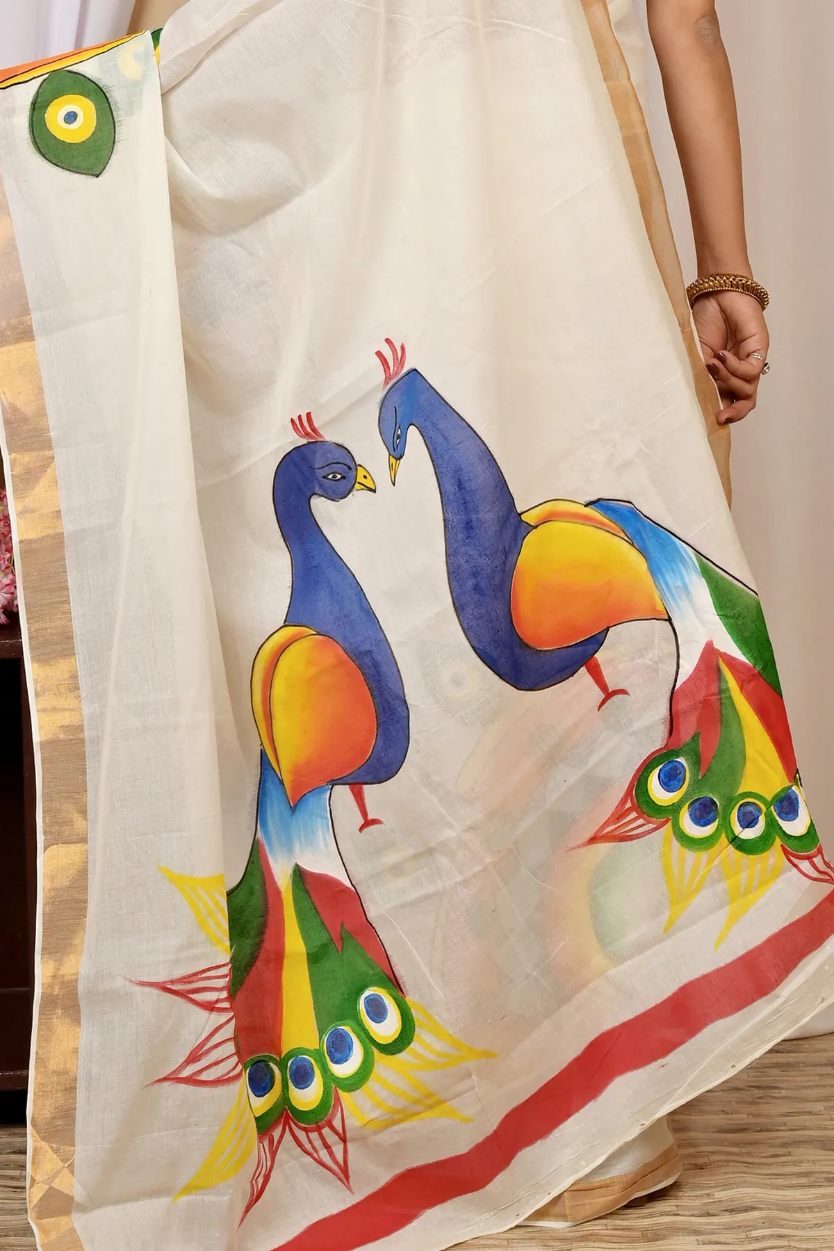 DipDiya Pure Cotton Multi-Coloured Hataka Crafted in Bengal Hand Painted Sarees
