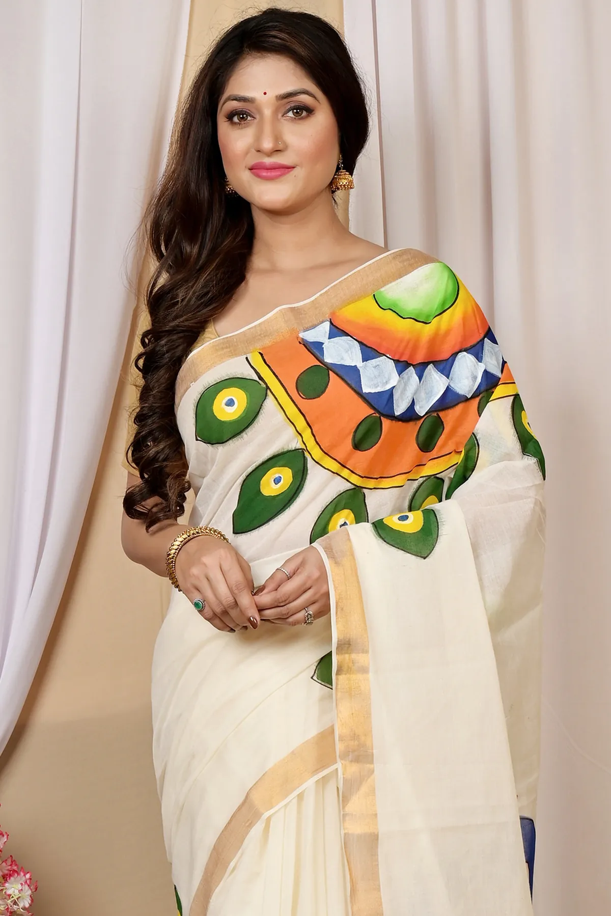 DipDiya Pure Cotton Multi-Coloured Hataka Crafted in Bengal Hand Painted Sarees
