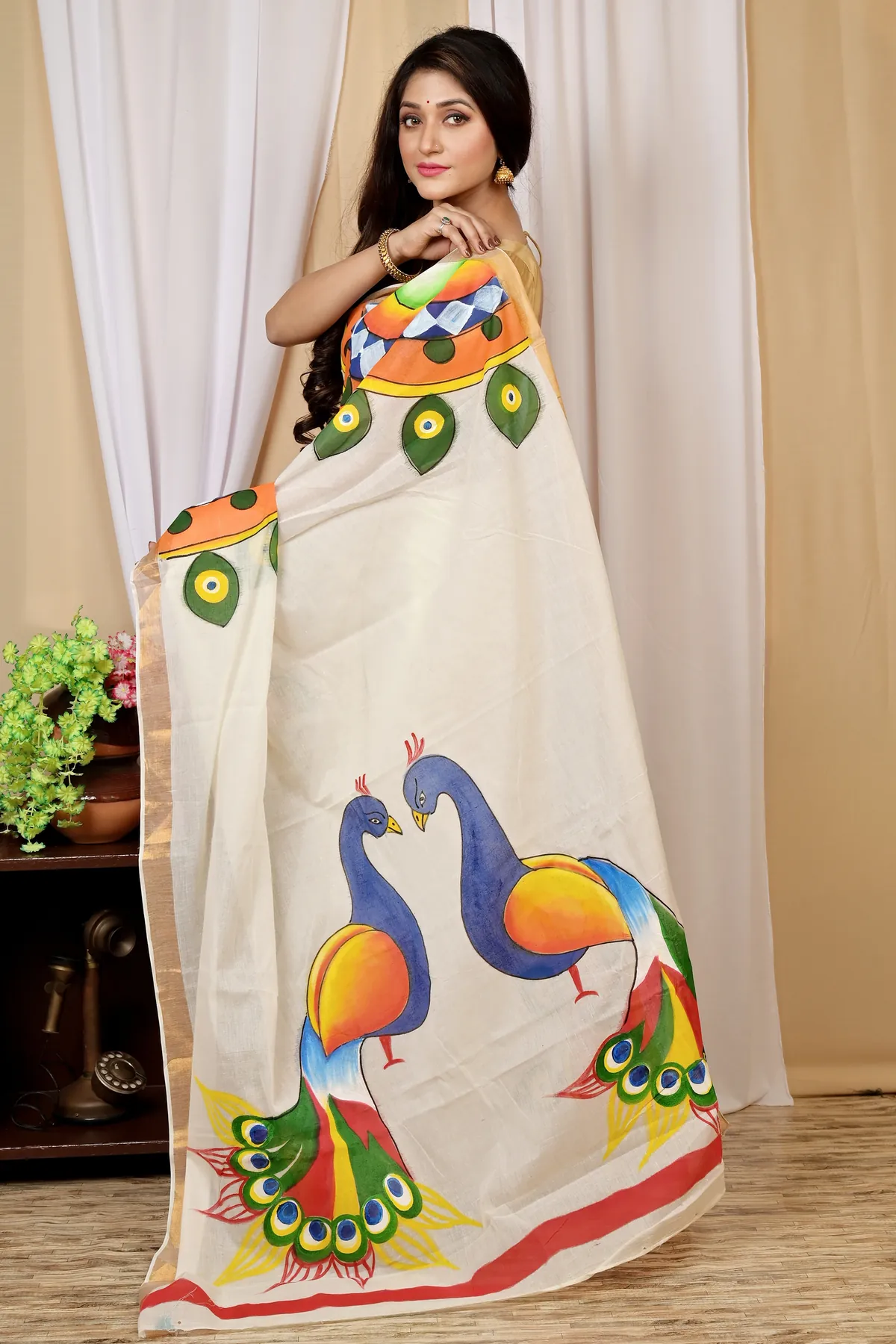 DipDiya Pure Cotton Multi-Coloured Hataka Crafted in Bengal Hand Painted Sarees