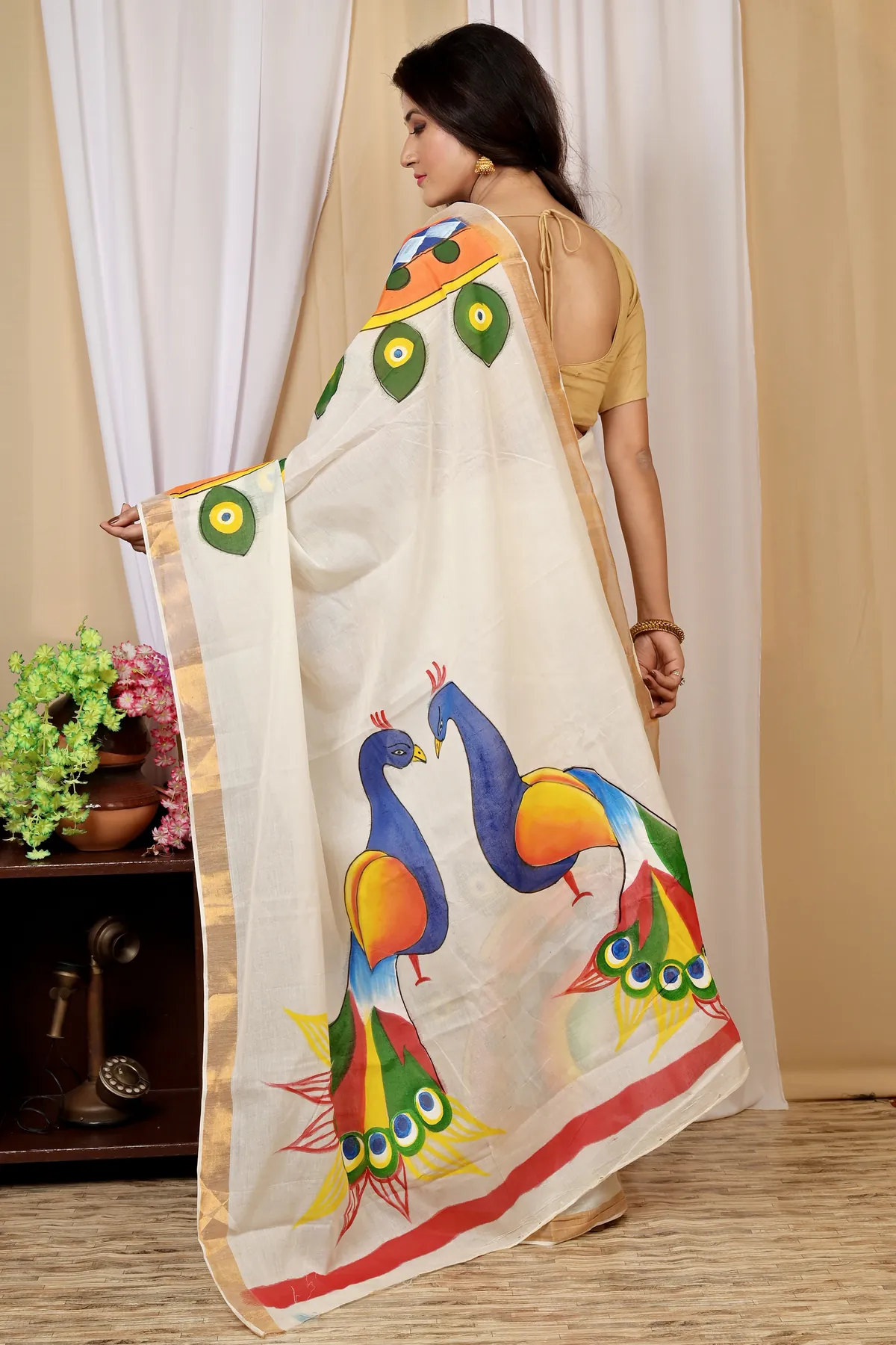 DipDiya Pure Cotton Multi-Coloured Hataka Crafted in Bengal Hand Painted Sarees
