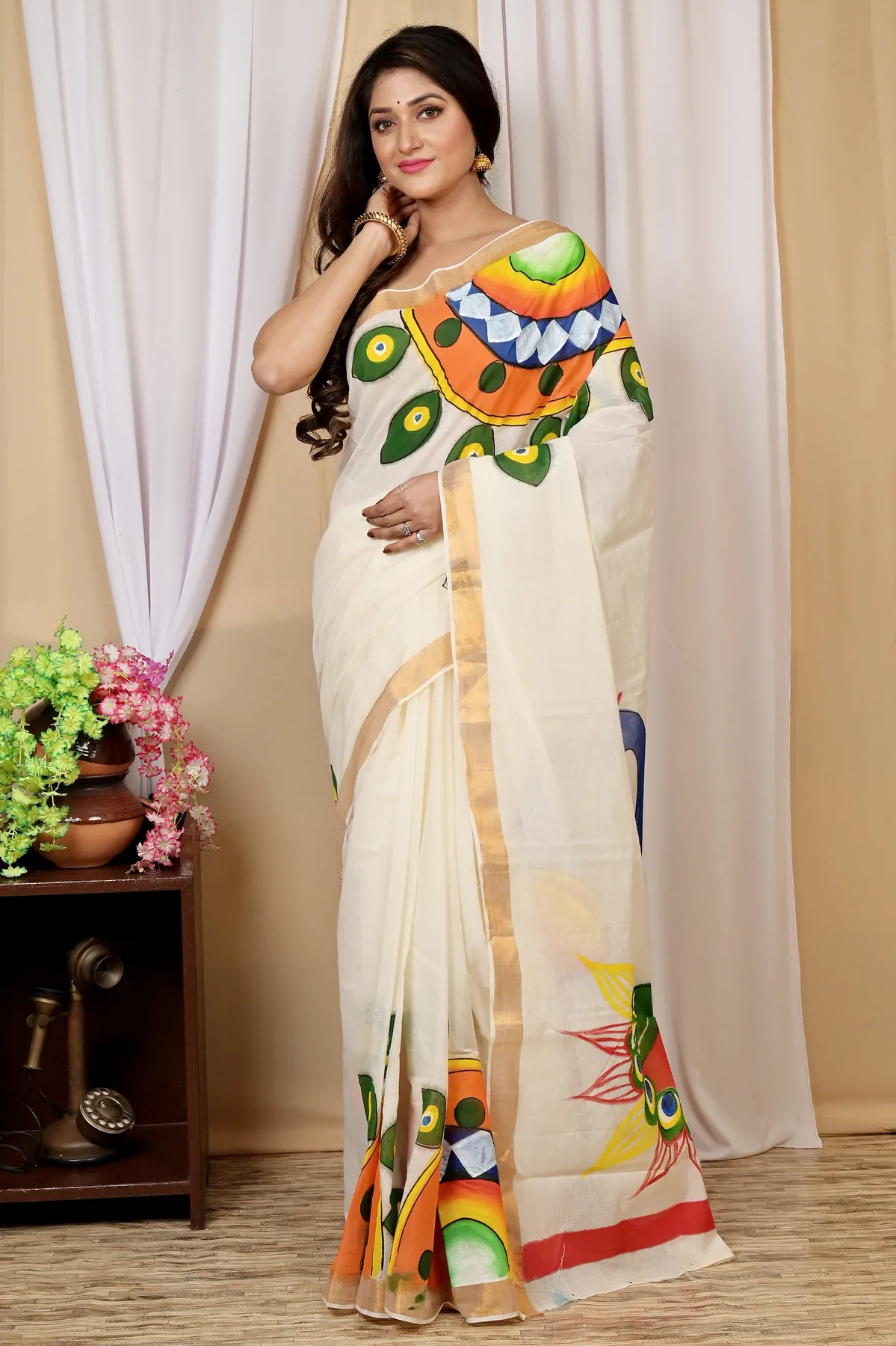 DipDiya Pure Cotton Multi-Coloured Hataka Crafted in Bengal Hand Painted Sarees
