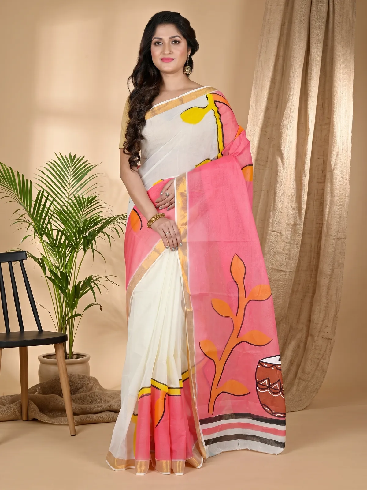 DipDiya Pure Cotton Multi-Coloured Hataka Crafted in Bengals Hand Painted Sarees
