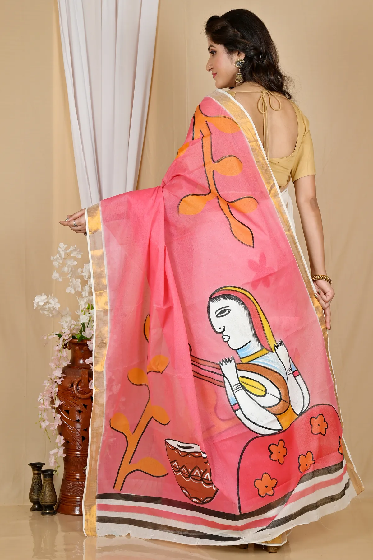 DipDiya Pure Cotton Multi-Coloured Hataka Crafted in Bengals Hand Painted Sarees