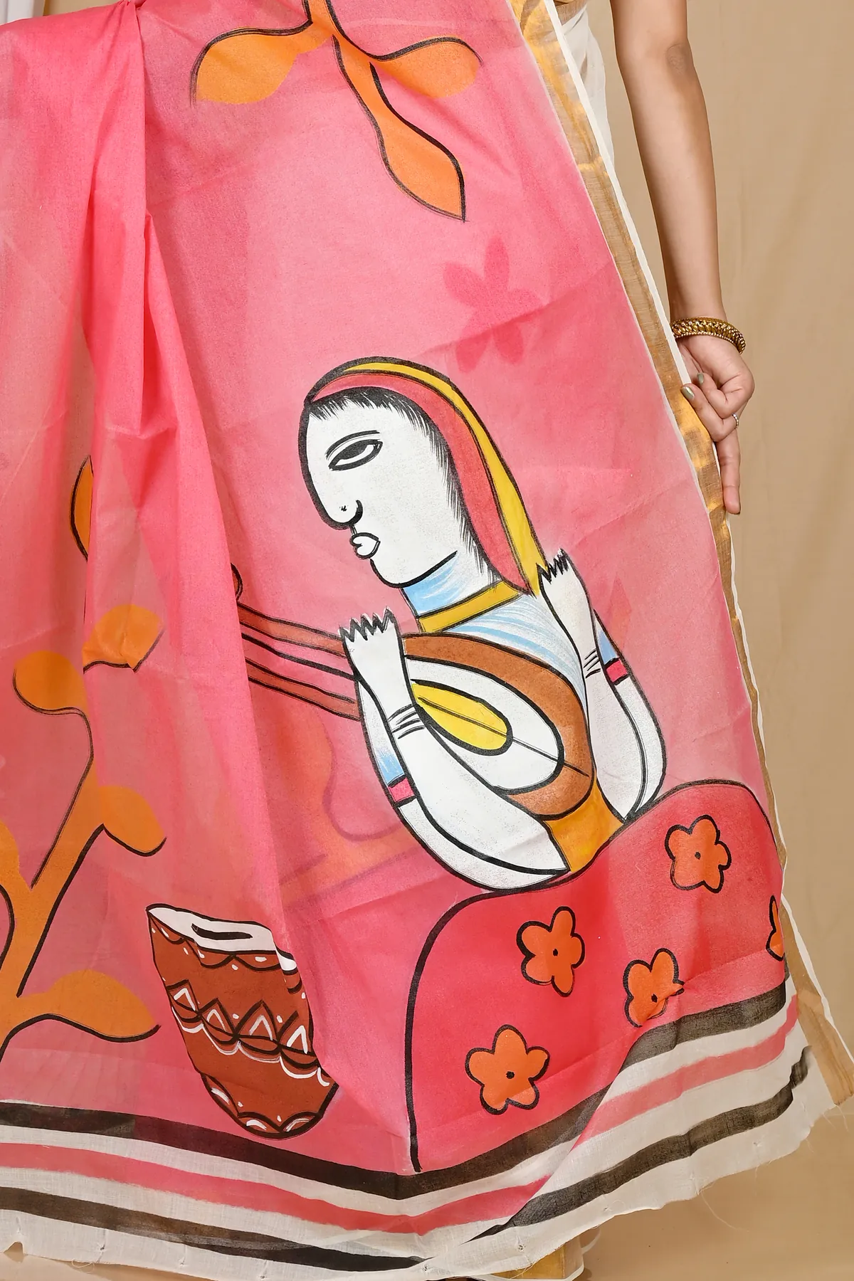 DipDiya Pure Cotton Multi-Coloured Hataka Crafted in Bengals Hand Painted Sarees