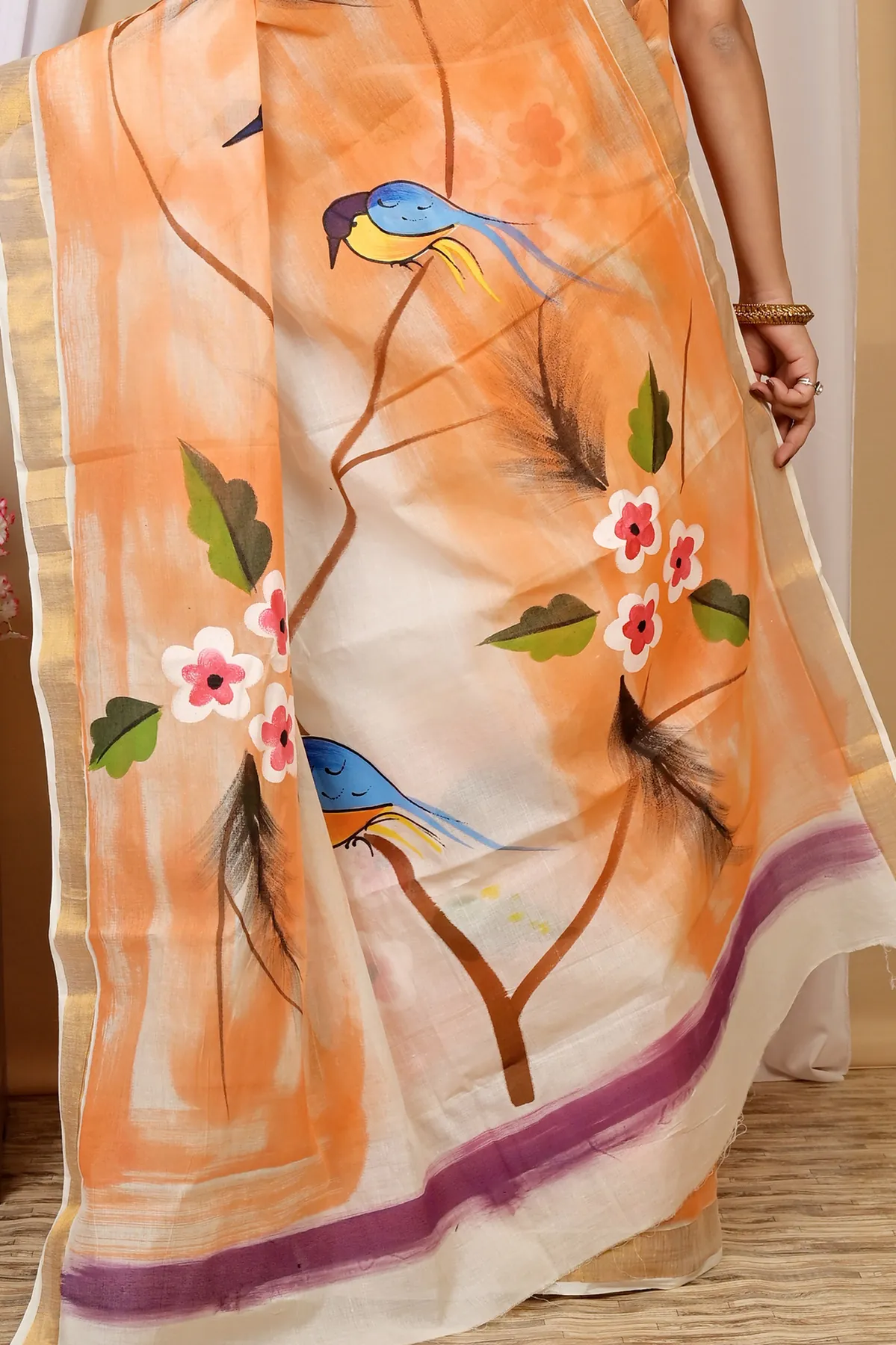 DipDiya Pure Cotton Multi-Coloured Hataka Crafted with Soul Hand Painted Sarees