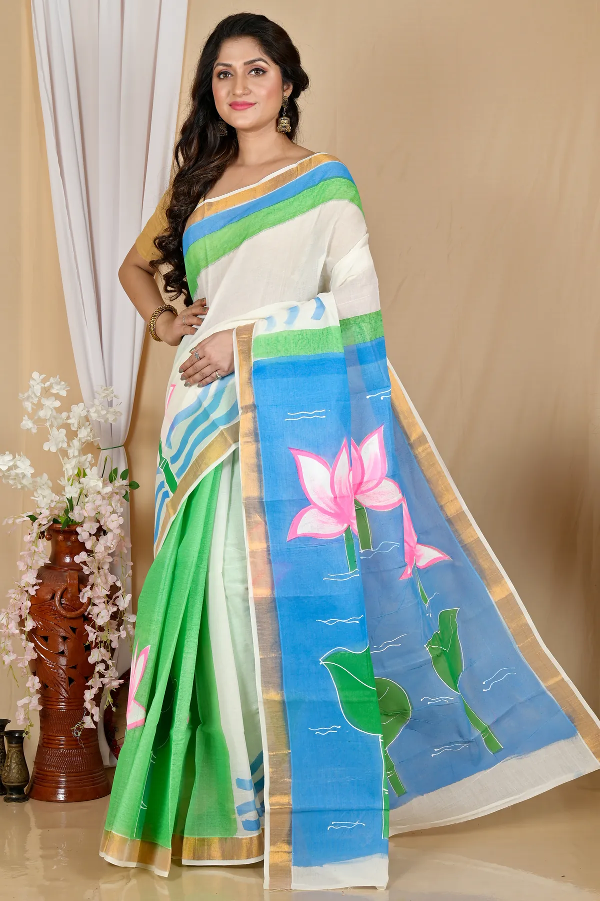 DipDiya Pure Cotton Multi-Coloured Hataka Crafted with Souls Hand Painted Sarees