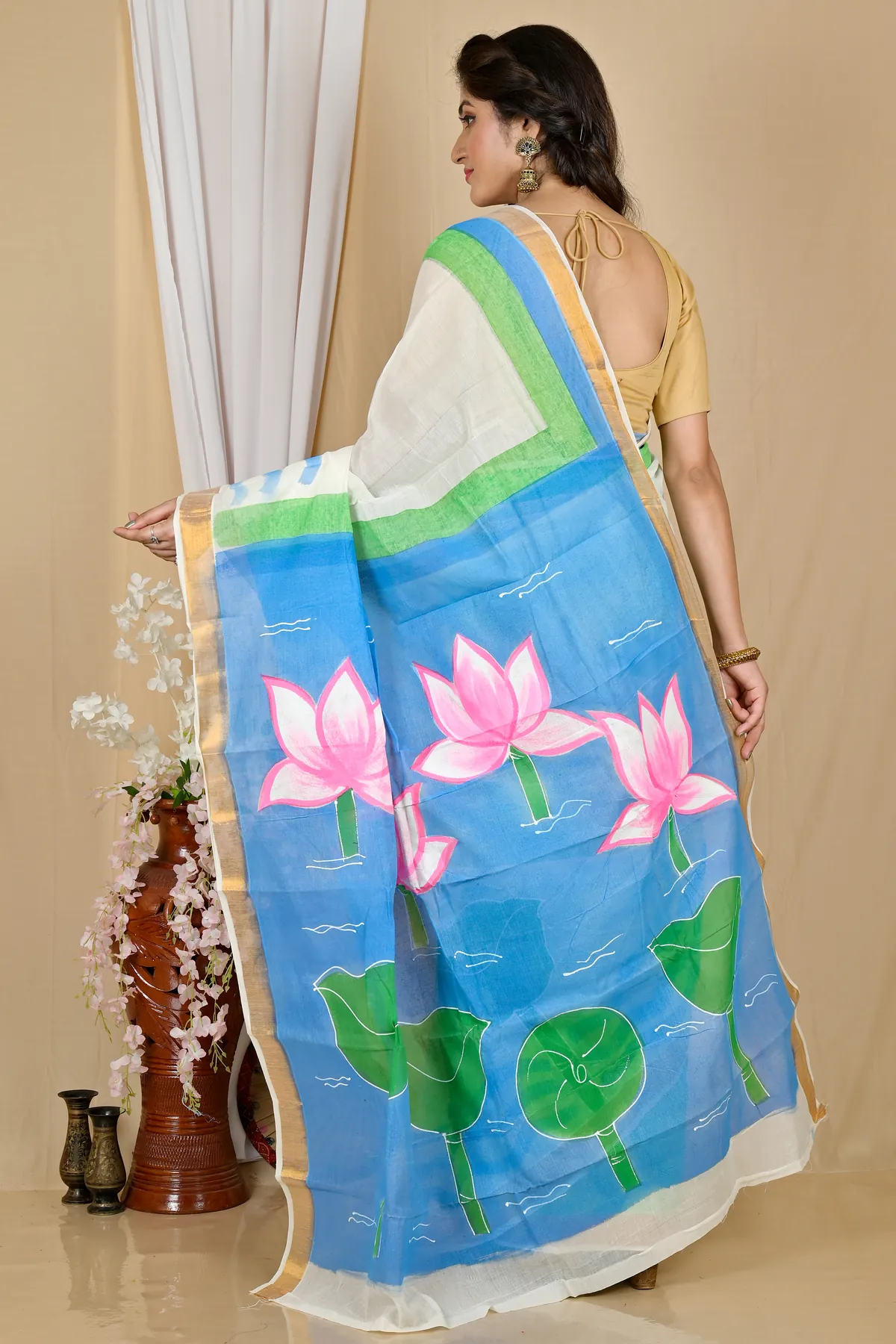 DipDiya Pure Cotton Multi-Coloured Hataka Crafted with Souls Hand Painted Sarees