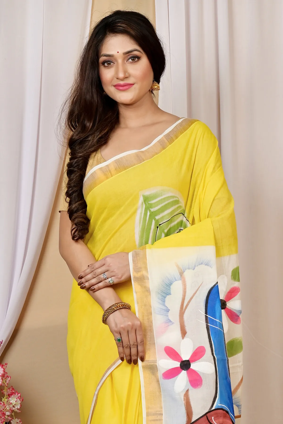 DipDiya Pure Cotton Multi-Coloured Hataka Effortless Tradition Hand Painted Sarees