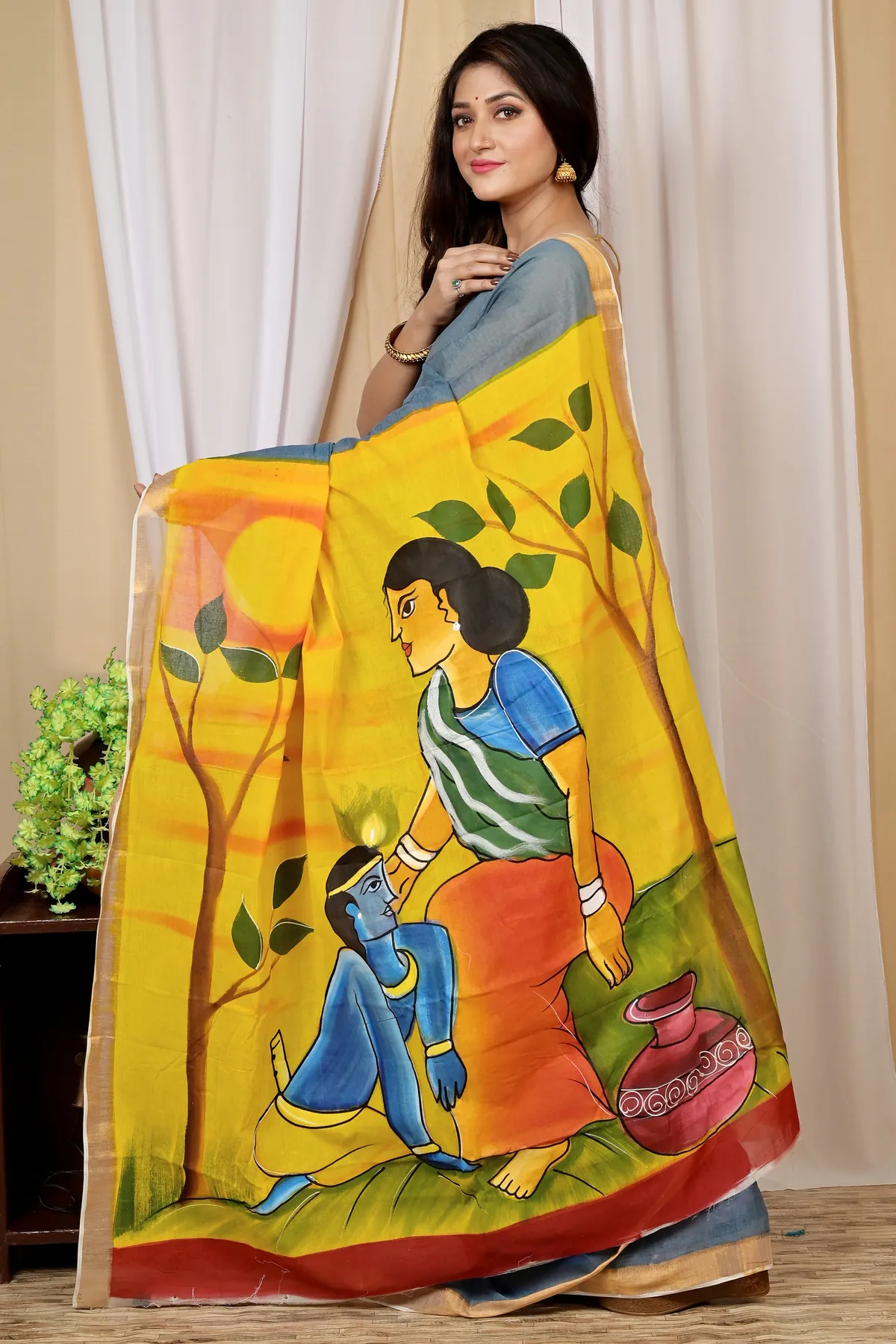DipDiya Pure Cotton Multi-Coloured Hataka Elegance in Every Weave Hand Painted Sarees