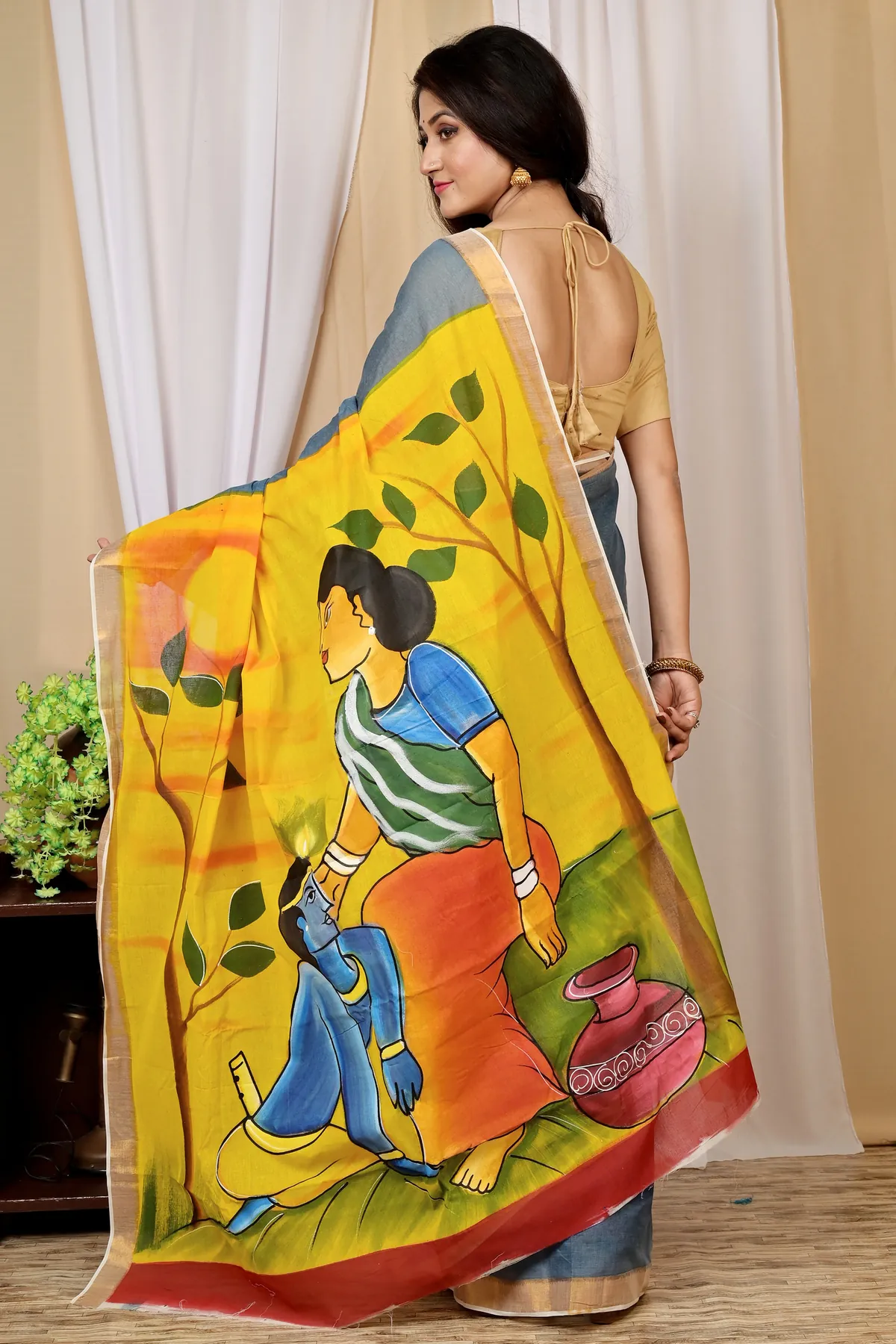 DipDiya Pure Cotton Multi-Coloured Hataka Elegance in Every Weave Hand Painted Sarees