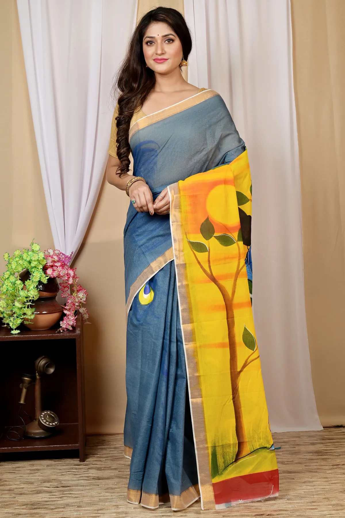 DipDiya Pure Cotton Multi-Coloured Hataka Elegance in Every Weave Hand Painted Sarees