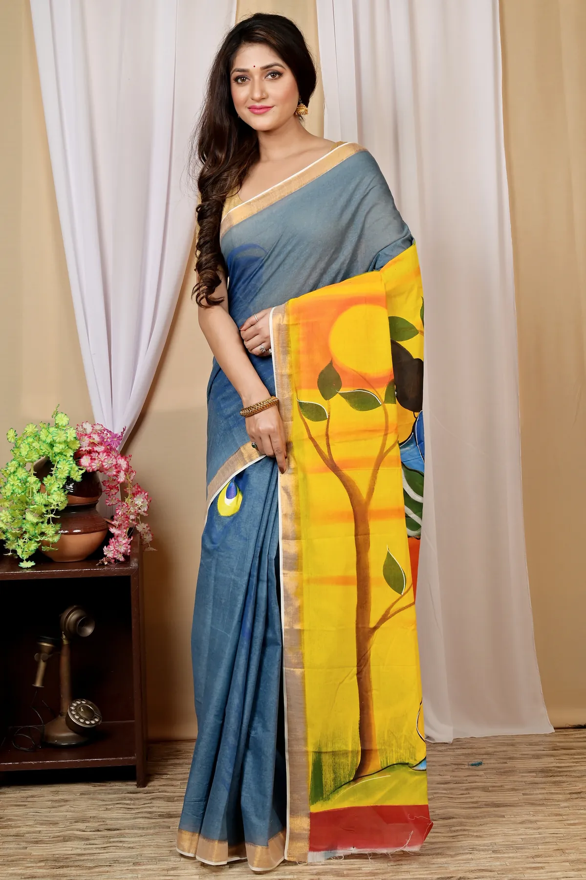 DipDiya Pure Cotton Multi-Coloured Hataka Elegance in Every Weave Hand Painted Sarees