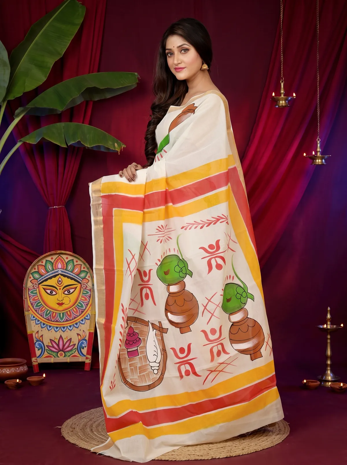 DipDiya Pure Cotton Multi-Coloured Hataka Elegant by Tradition Hand Painted Sarees