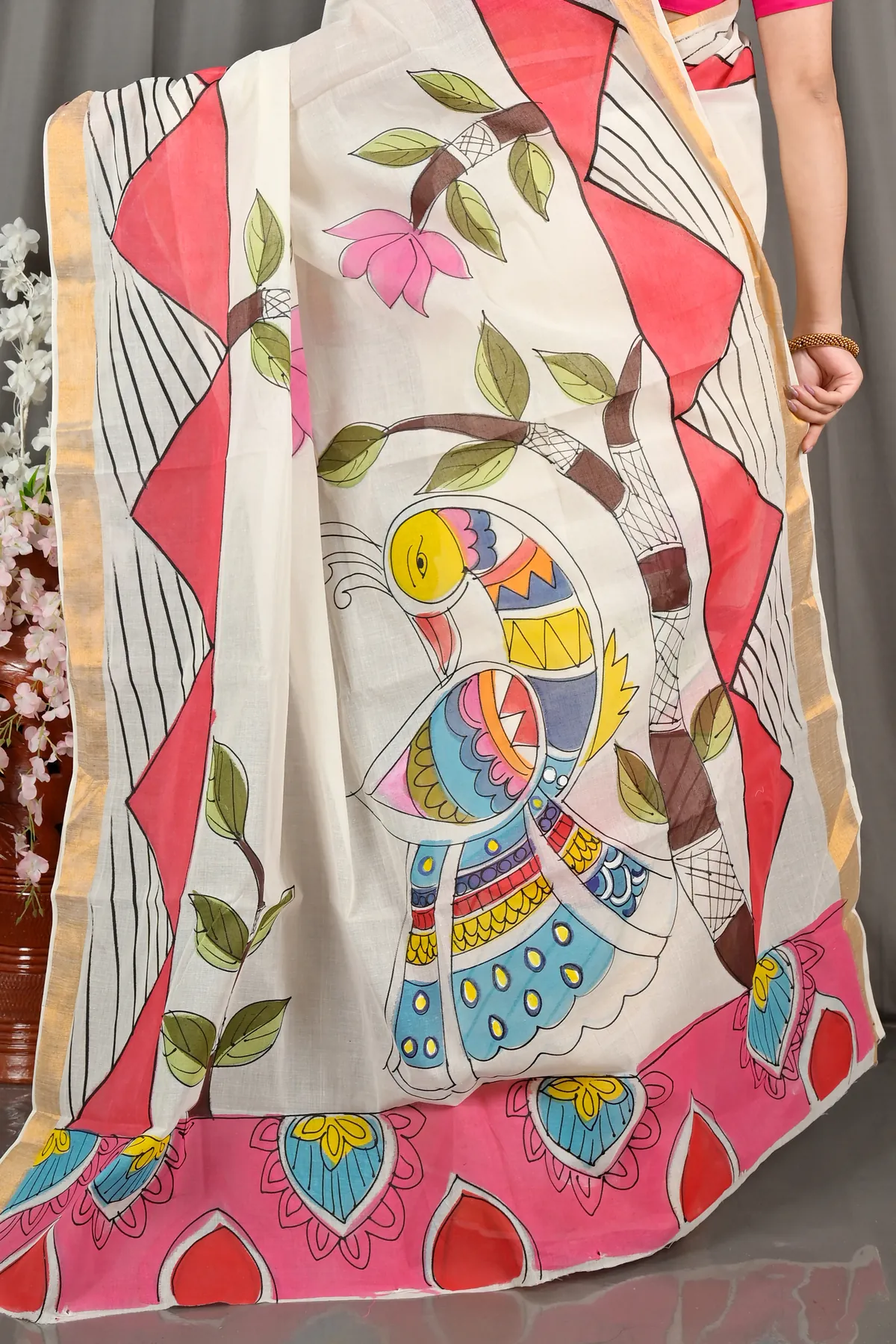 DipDiya Pure Cotton Multi-Coloured Hataka Elegant by Traditions Hand Painted Sarees