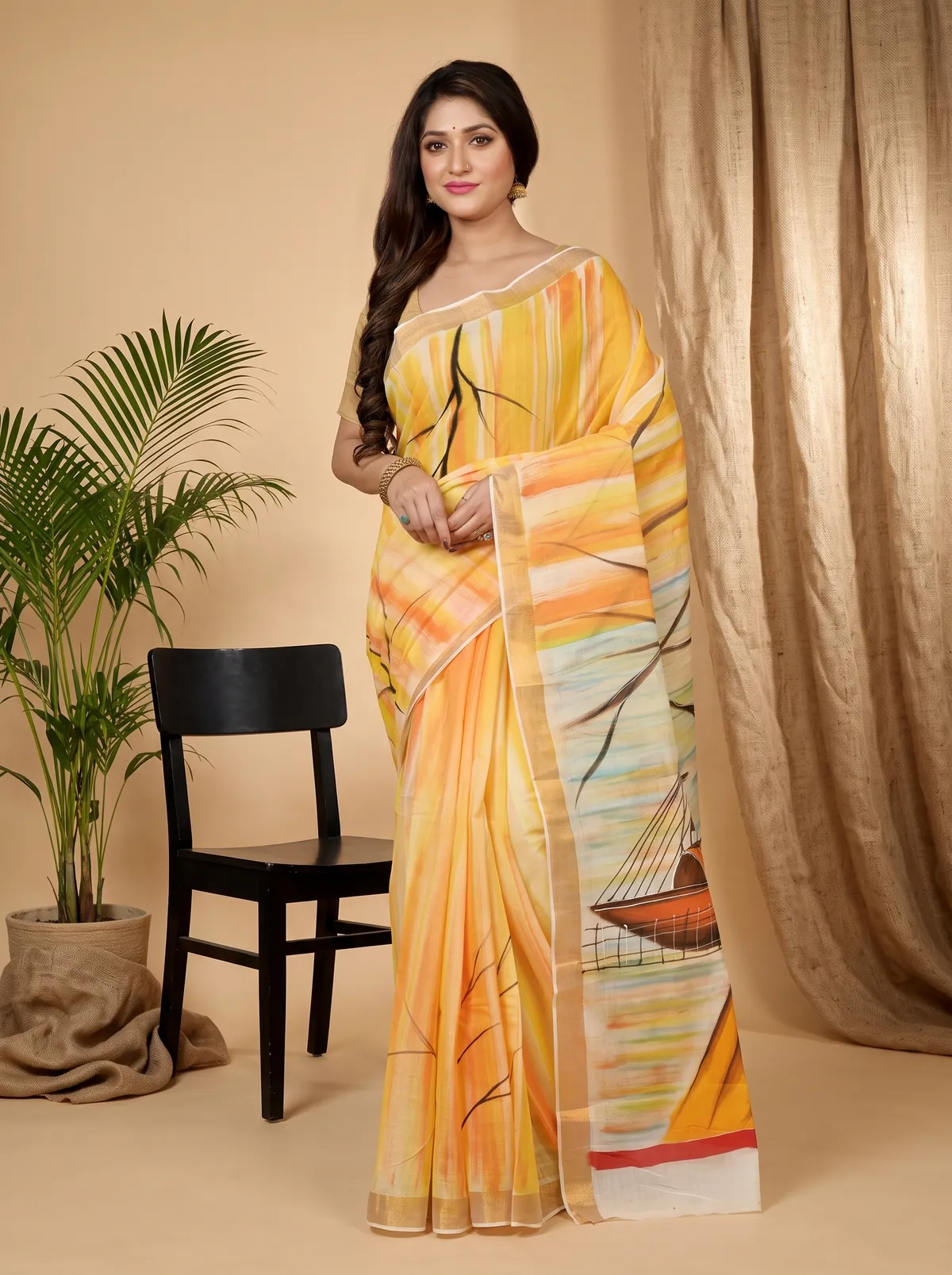 DipDiya Pure Cotton Multi-Coloured Hataka Essence of Bengal Hand Painted Sarees