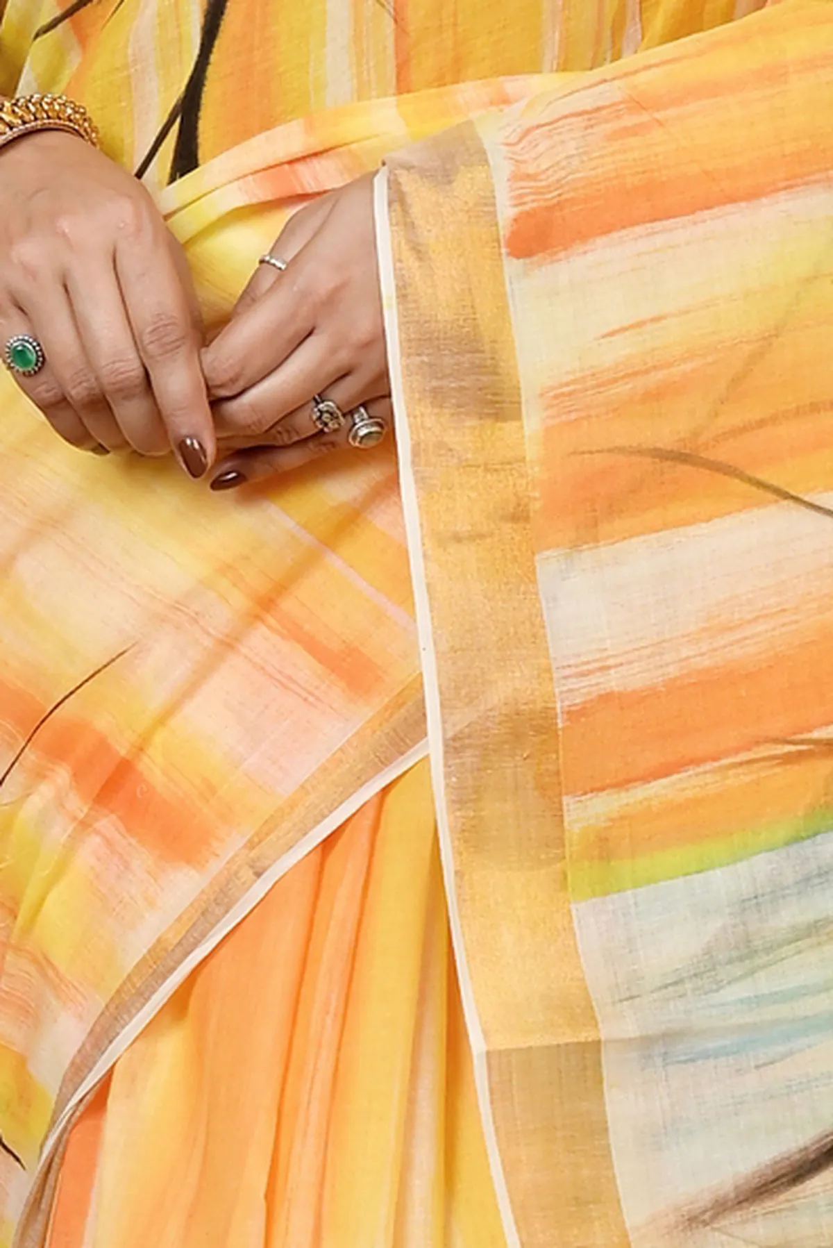 DipDiya Pure Cotton Multi-Coloured Hataka Essence of Bengal Hand Painted Sarees