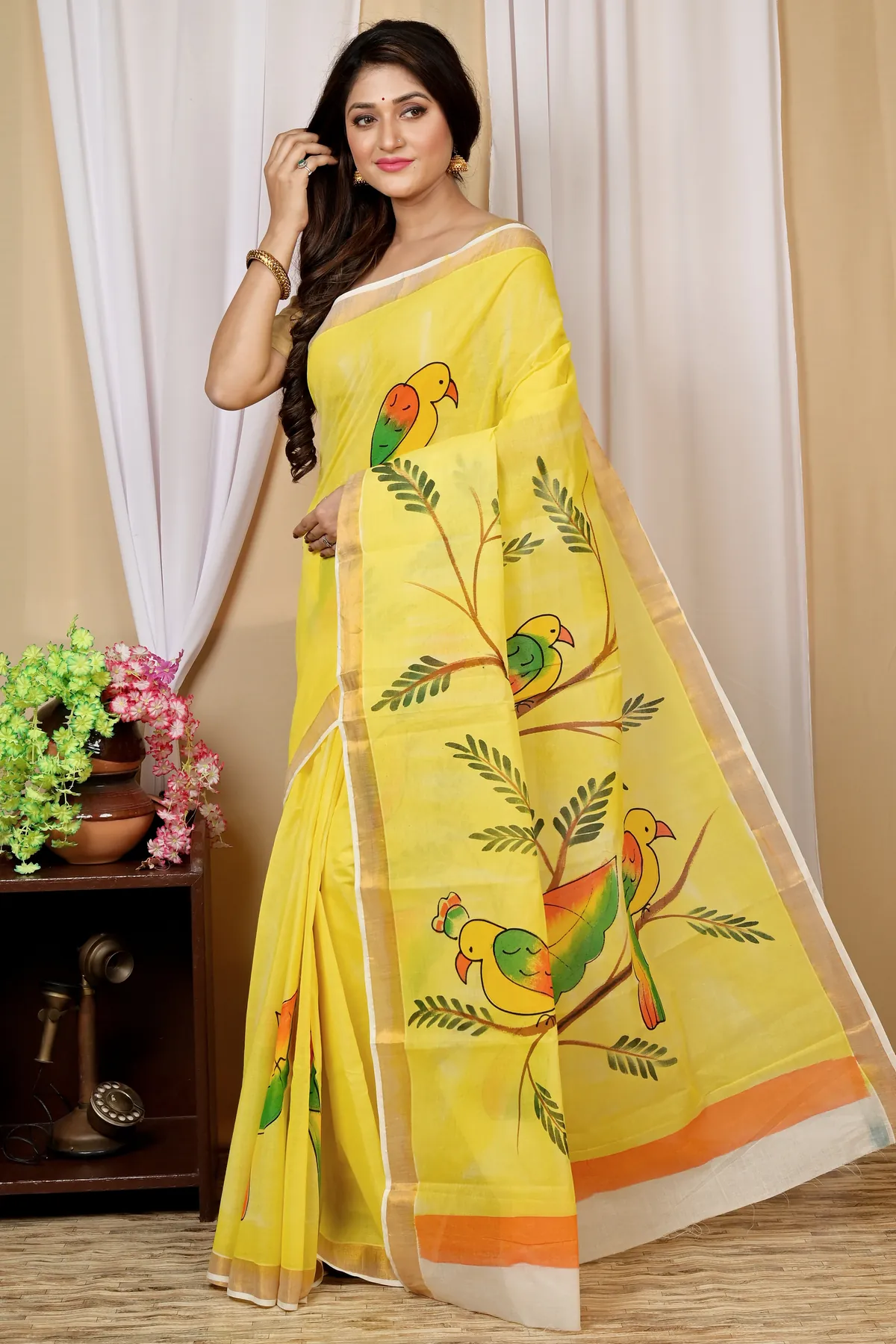 DipDiya Pure Cotton Multi-Coloured Hataka Grace of Bengal Hand Painted Sarees