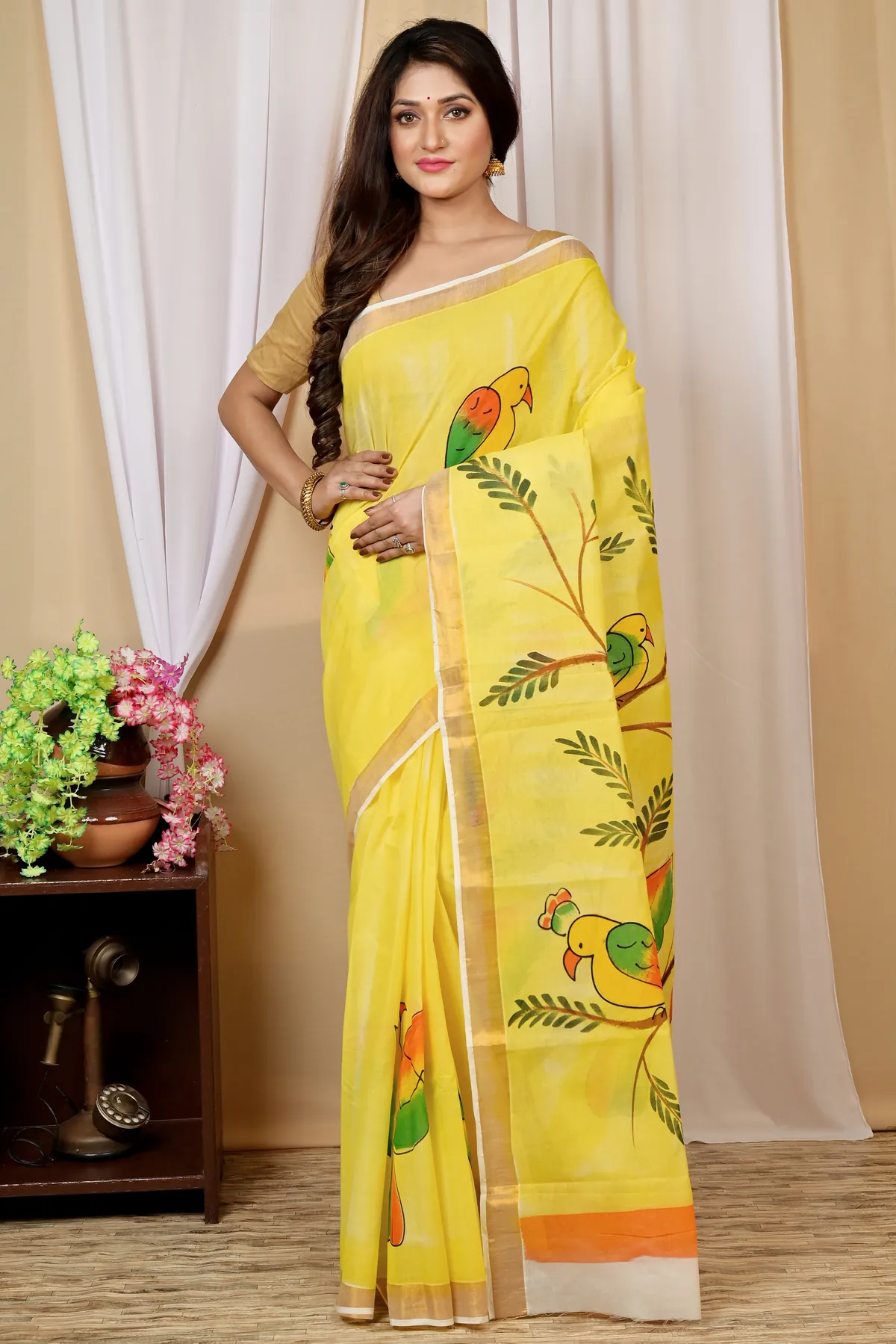 DipDiya Pure Cotton Multi-Coloured Hataka Grace of Bengal Hand Painted Sarees
