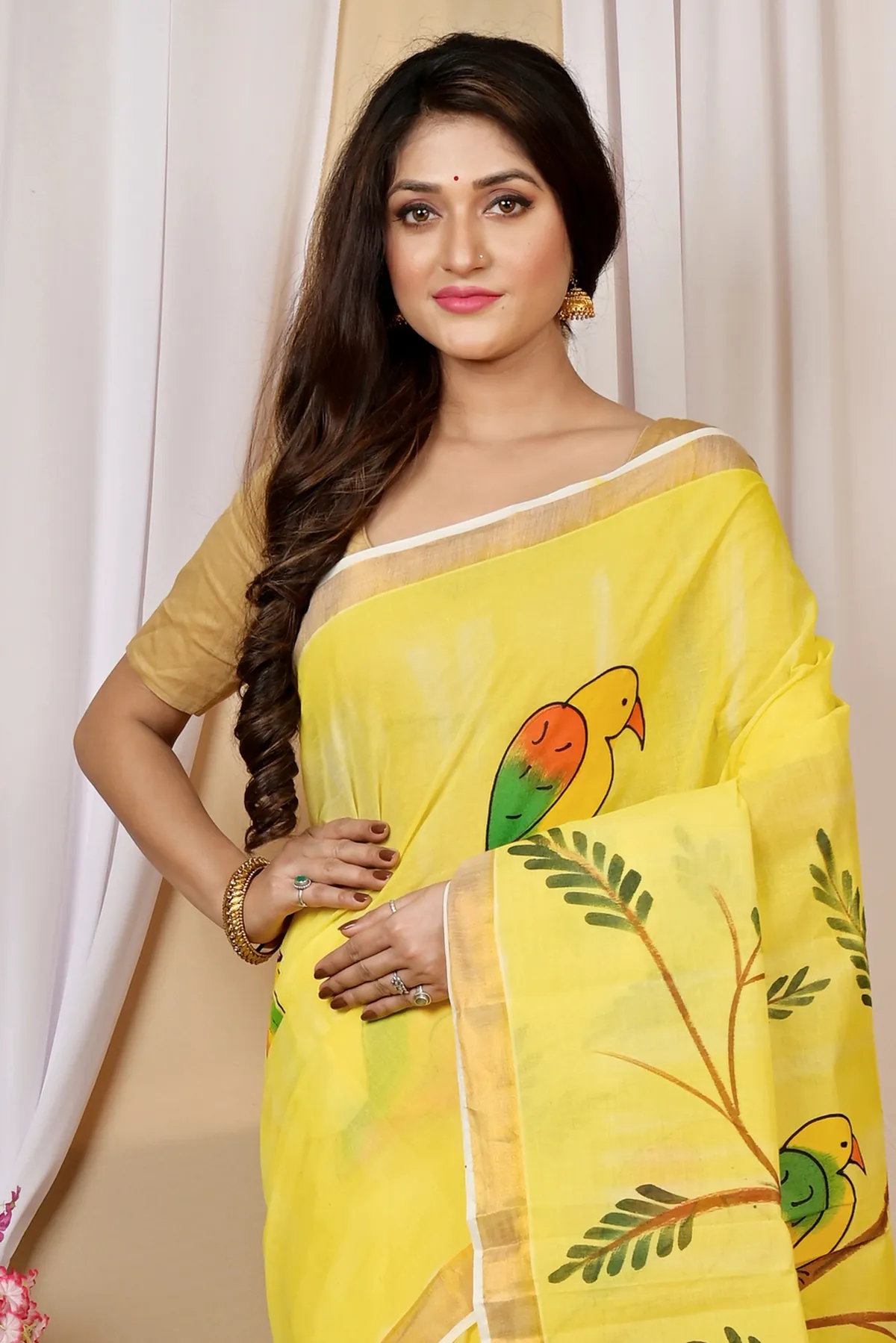 DipDiya Pure Cotton Multi-Coloured Hataka Grace of Bengal Hand Painted Sarees