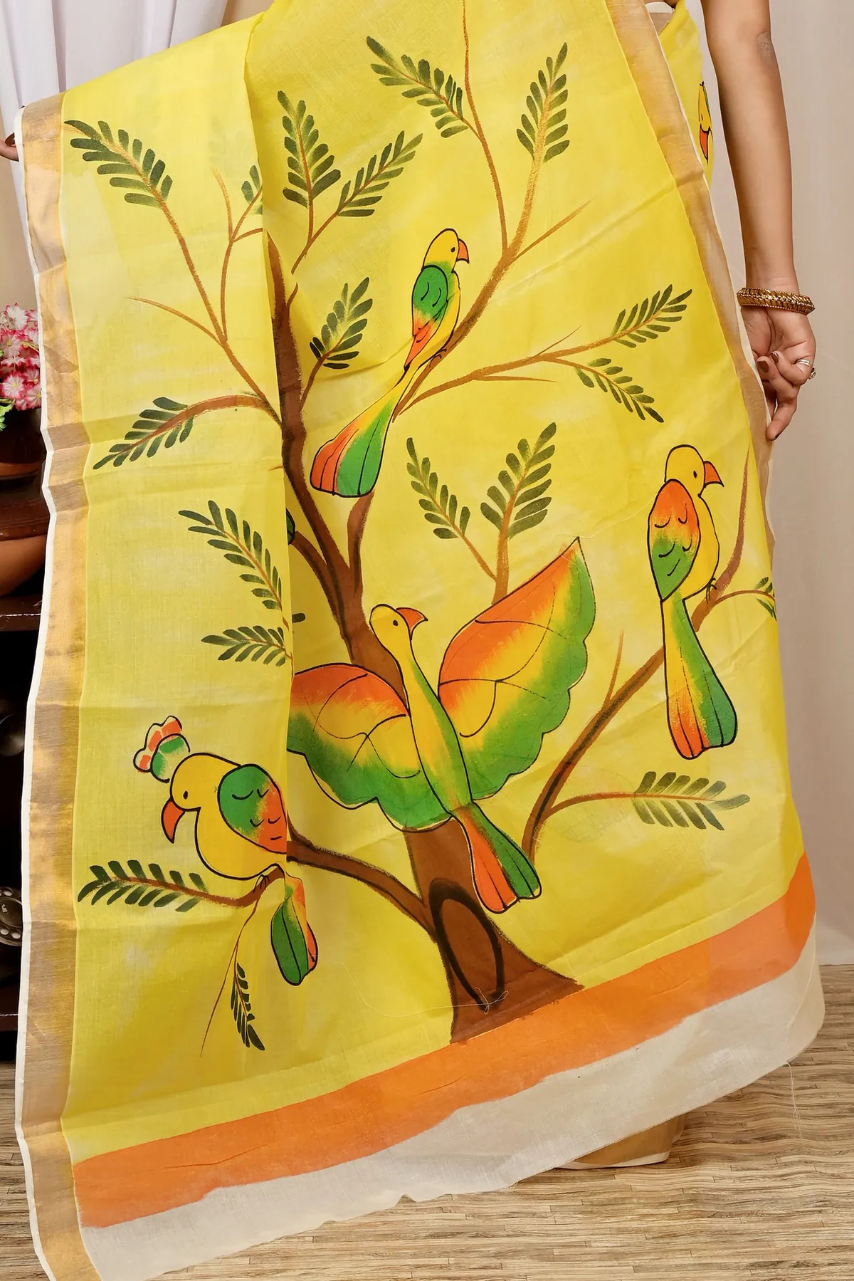 DipDiya Pure Cotton Multi-Coloured Hataka Grace of Bengal Hand Painted Sarees