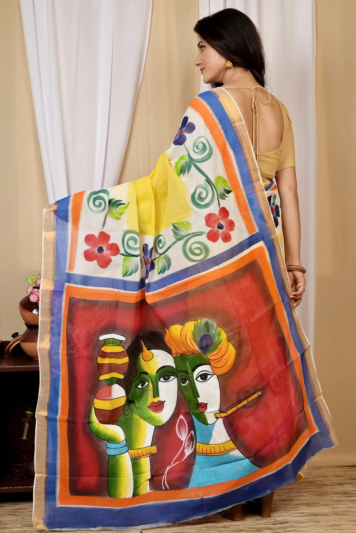 DipDiya Pure Cotton Multi-Coloured Hataka Handloom Heritage Hand Painted Sarees