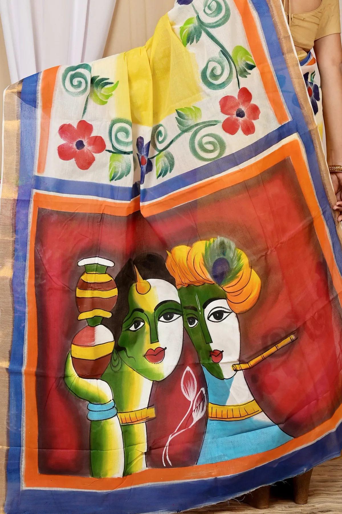 DipDiya Pure Cotton Multi-Coloured Hataka Handloom Heritage Hand Painted Sarees