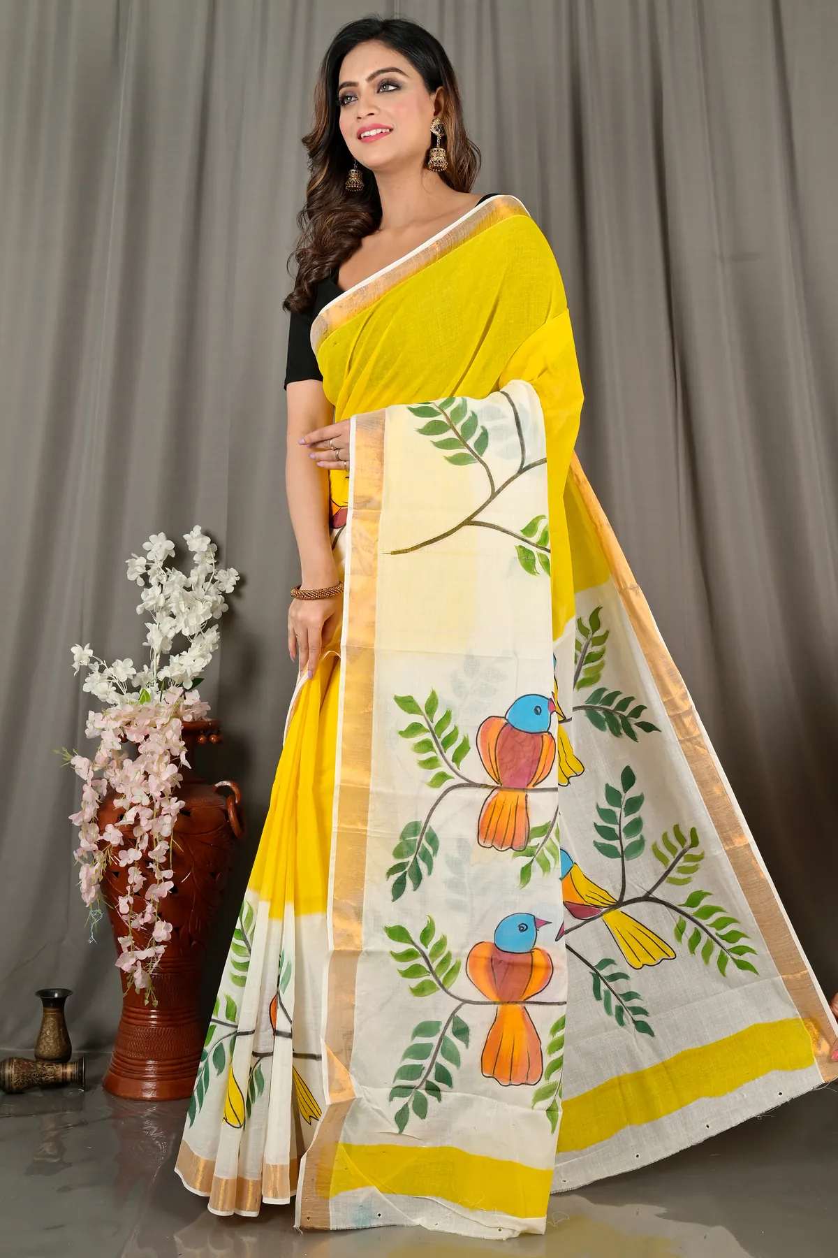 DipDiya Pure Cotton Multi-Coloured Hataka Handloom Heritages Hand Painted Sarees
