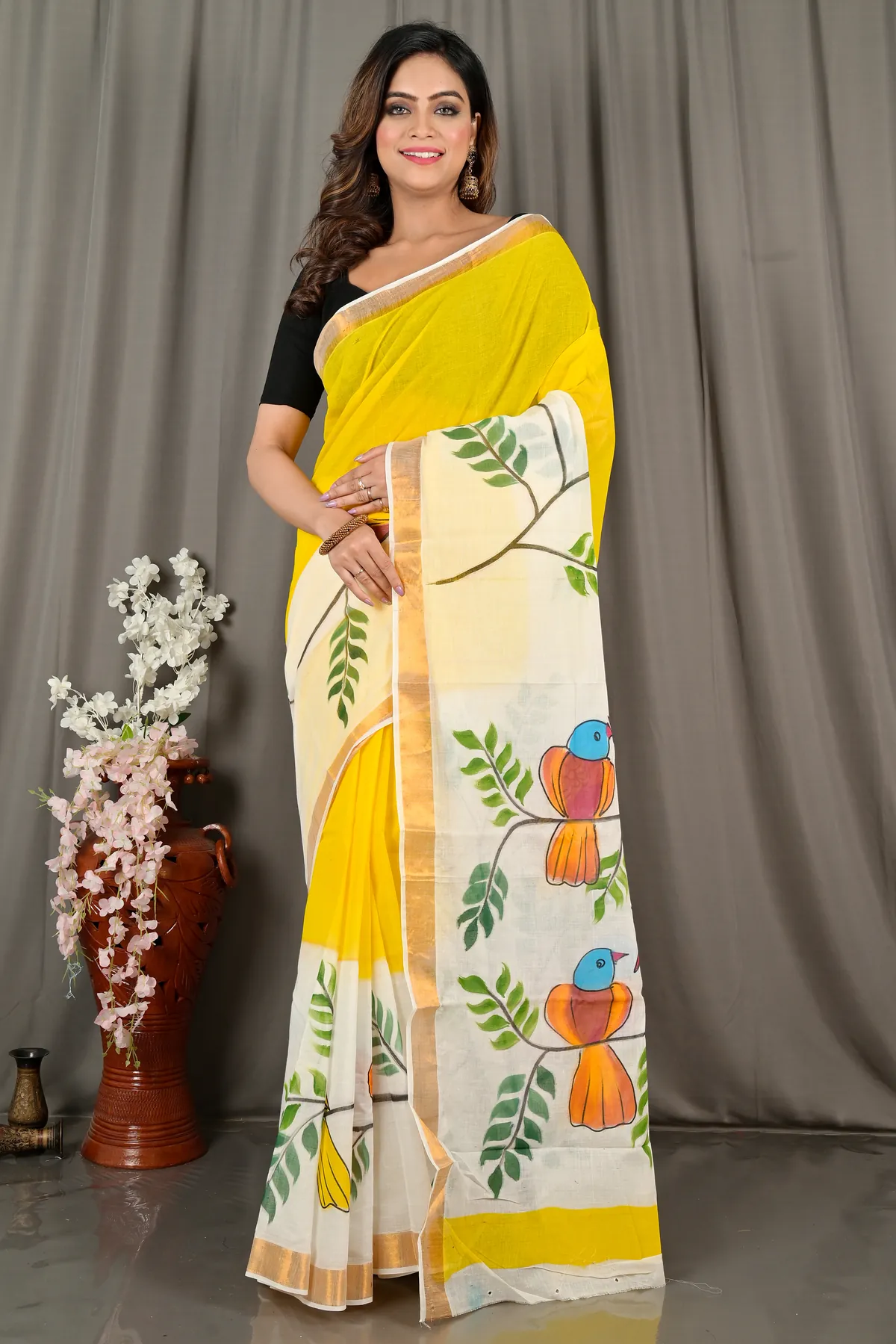 DipDiya Pure Cotton Multi-Coloured Hataka Handloom Heritages Hand Painted Sarees