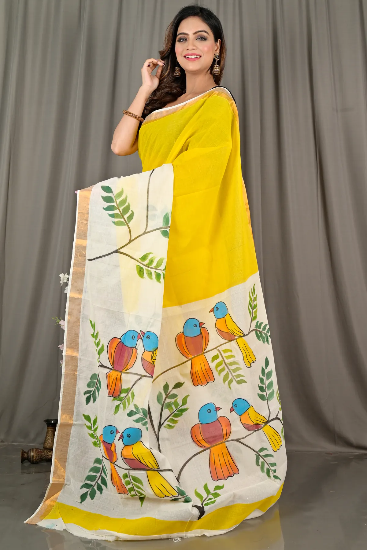 DipDiya Pure Cotton Multi-Coloured Hataka Handloom Heritages Hand Painted Sarees