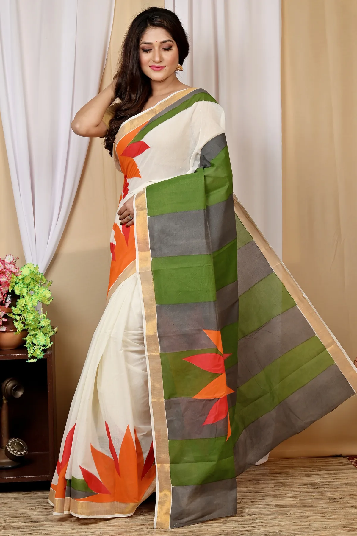 DipDiya Pure Cotton Multi-Coloured Hataka Heritage Elegance Hand Painted Sarees